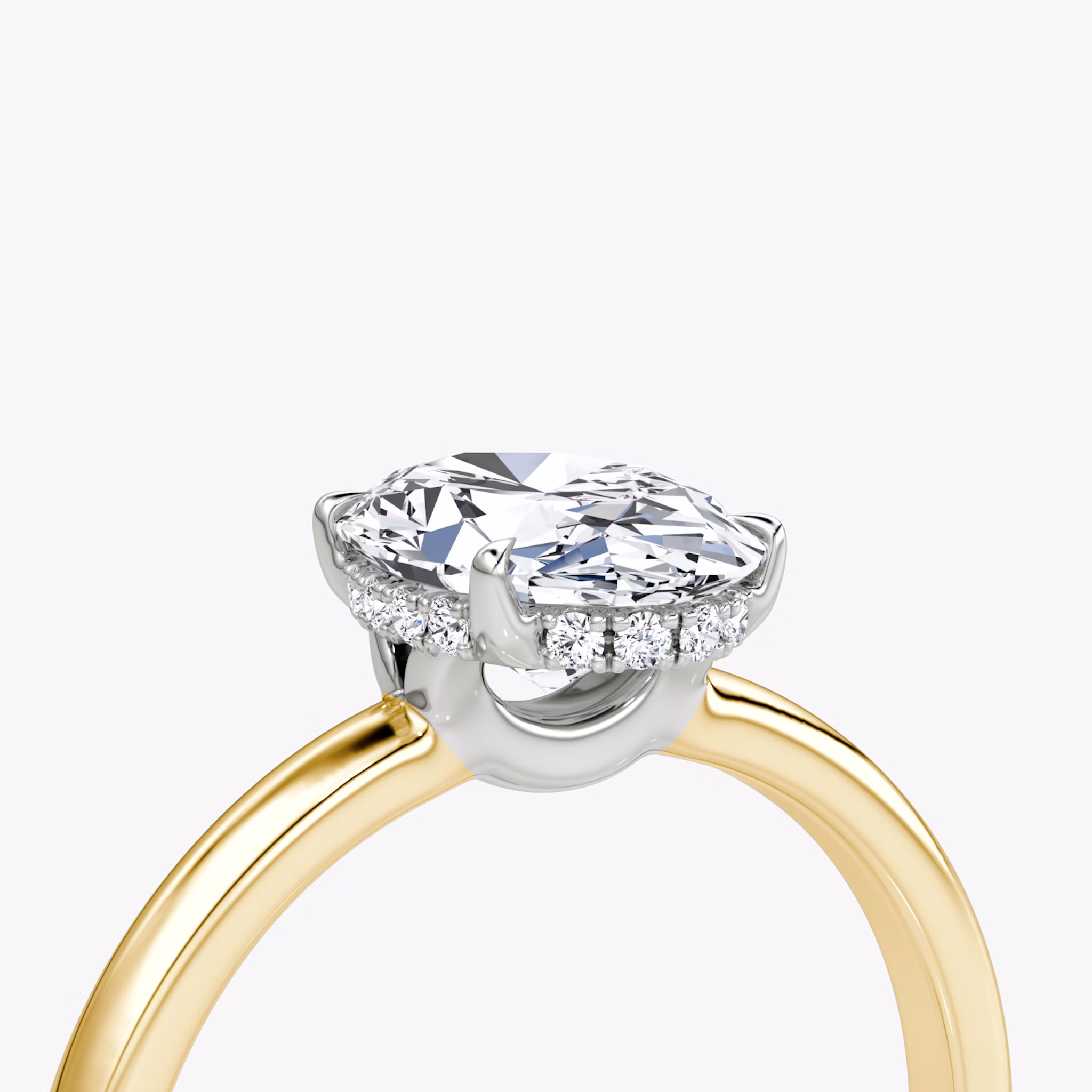 The Signature | Oval | 18k | Yellow Gold and Platinum | bandAccent: Plain | bandWidth: large | hiddenHalo: yes | diamondOrientation: vertical | caratWeight: other