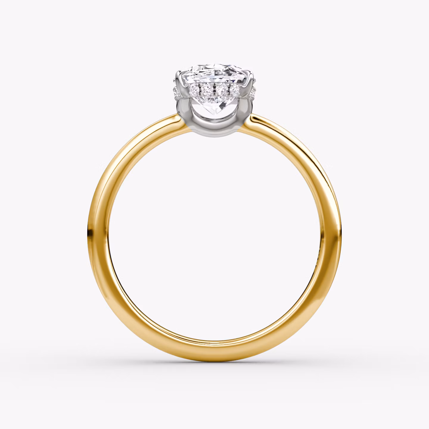 The Signature | Oval | 18k | Yellow Gold and Platinum | bandAccent: Plain | bandWidth: large | hiddenHalo: yes | diamondOrientation: vertical | caratWeight: other