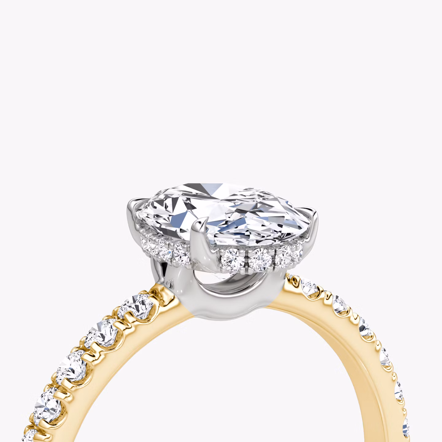 The Signature | Oval | 18k | Yellow Gold and Platinum | bandAccent: Pavé | bandWidth: large | hiddenHalo: yes | diamondOrientation: vertical | caratWeight: other