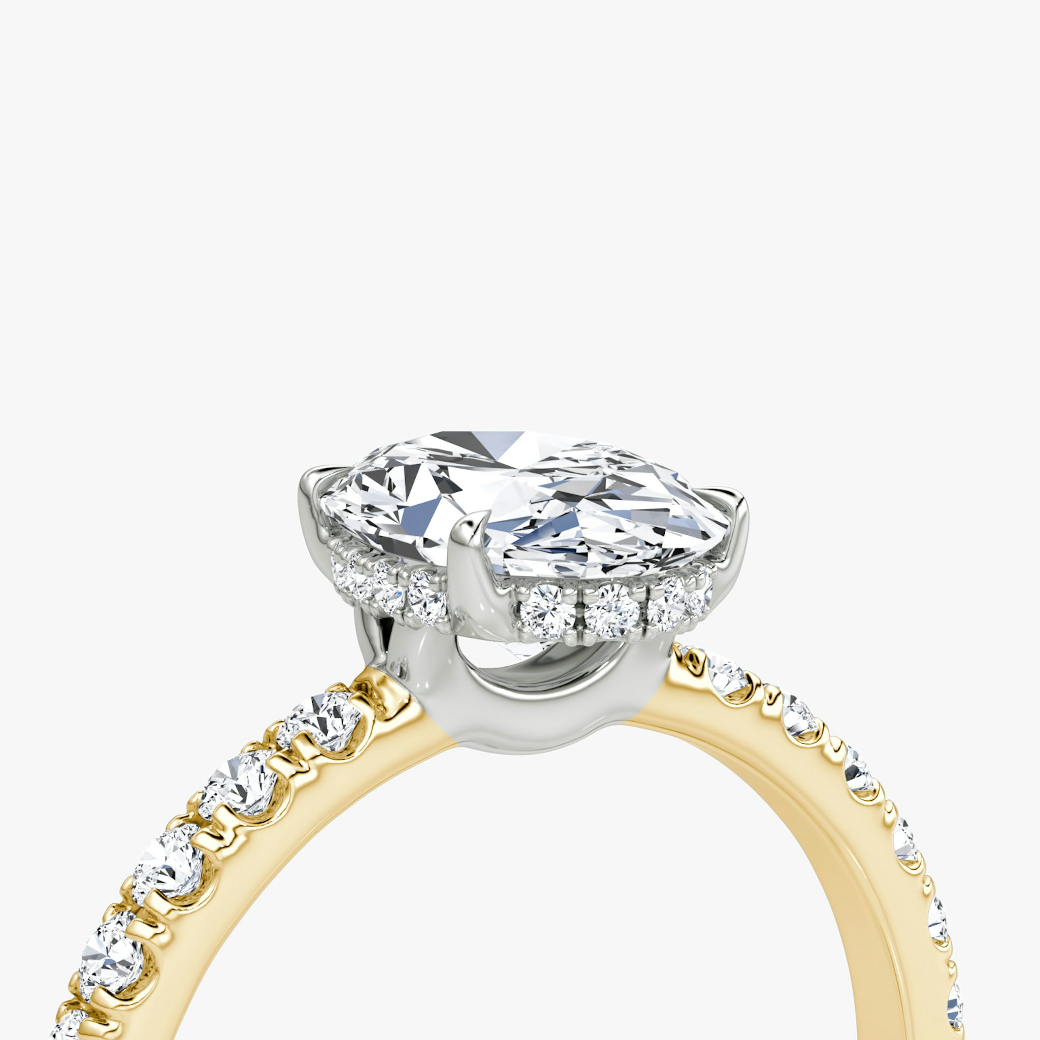 The Signature | Oval | 18k | Yellow Gold and Platinum | bandAccent: Pavé | bandWidth: large | hiddenHalo: yes | diamondOrientation: vertical | caratWeight: other