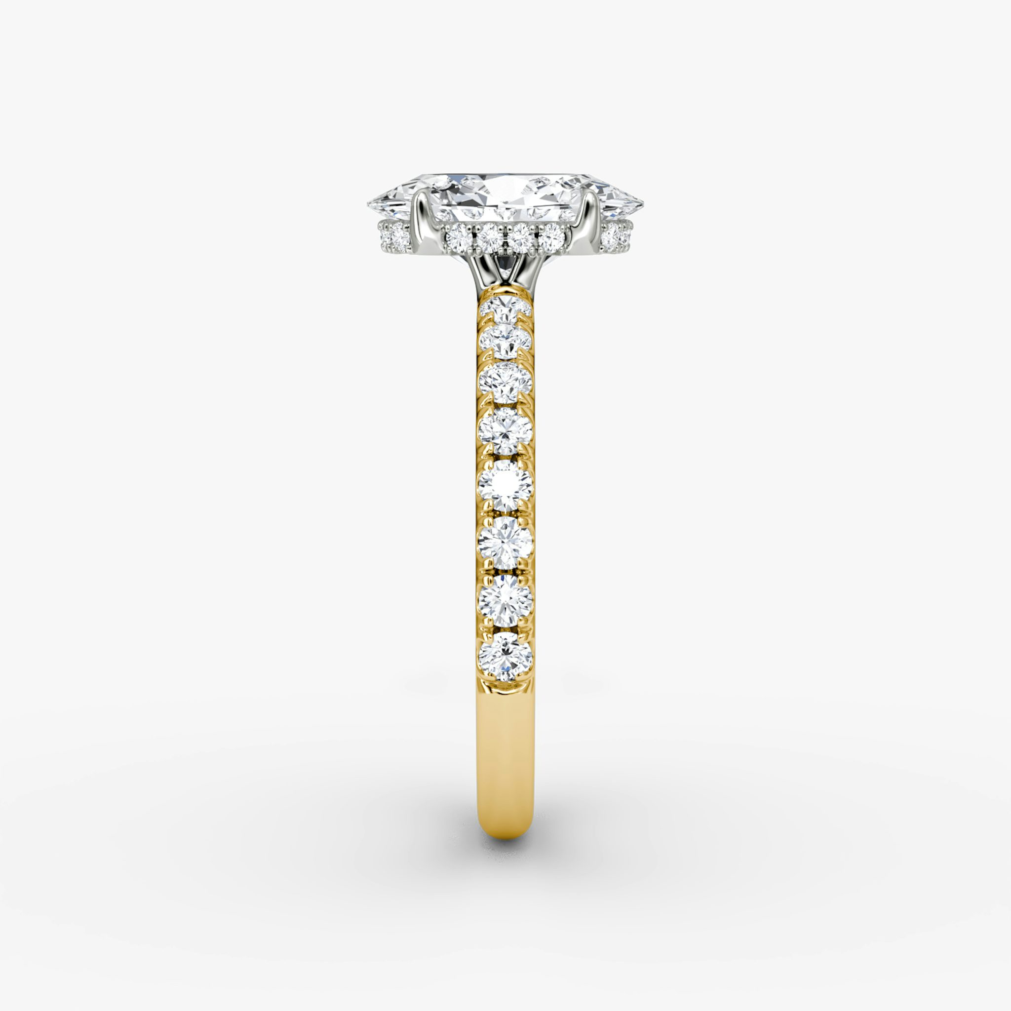 The Signature | Oval | 18k | Yellow Gold and Platinum | bandAccent: Pavé | bandWidth: large | hiddenHalo: yes | diamondOrientation: vertical | caratWeight: other