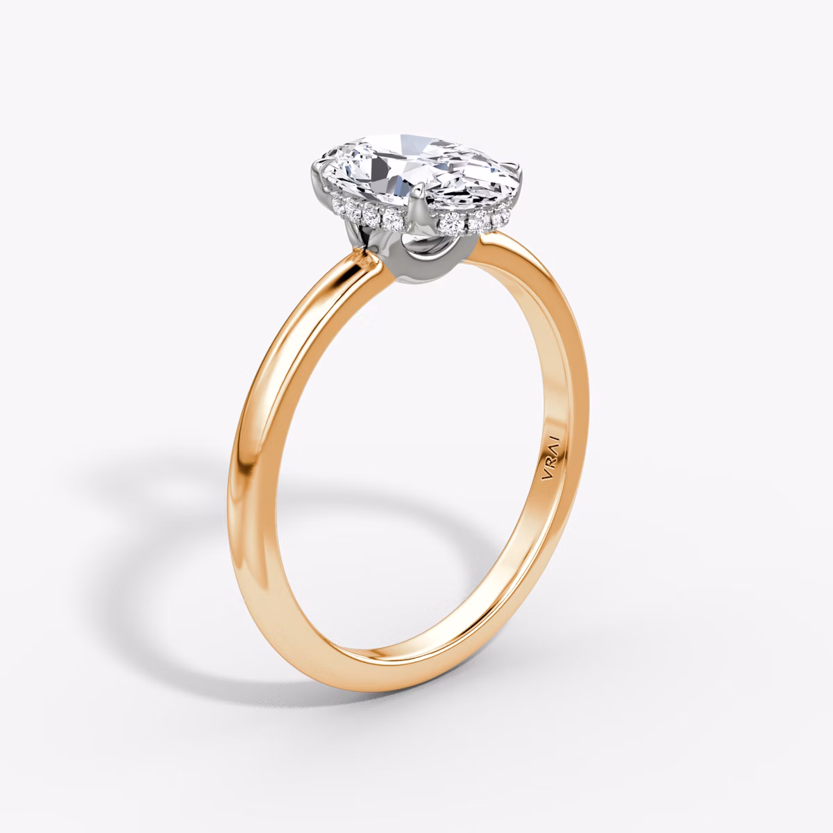 The Signature | Oval | 14k | Rose Gold and Platinum | bandAccent: Plain | bandWidth: large | hiddenHalo: yes | diamondOrientation: vertical | caratWeight: other