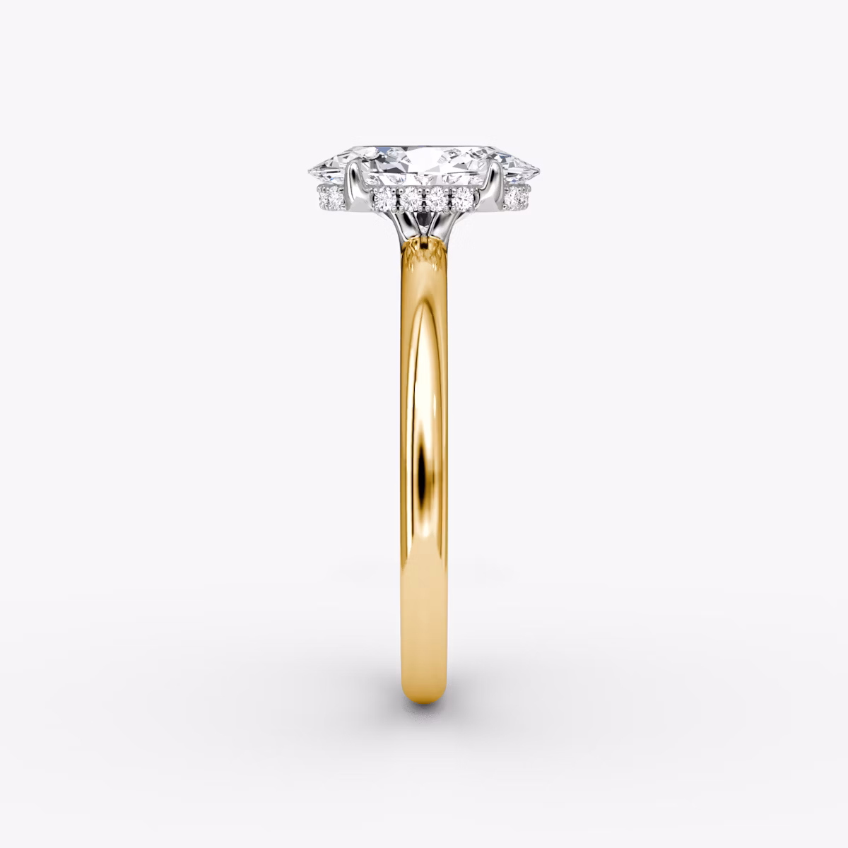 The Signature | Oval | 18k | Yellow Gold and Platinum | bandAccent: Plain | bandWidth: large | hiddenHalo: yes | diamondOrientation: vertical | caratWeight: other
