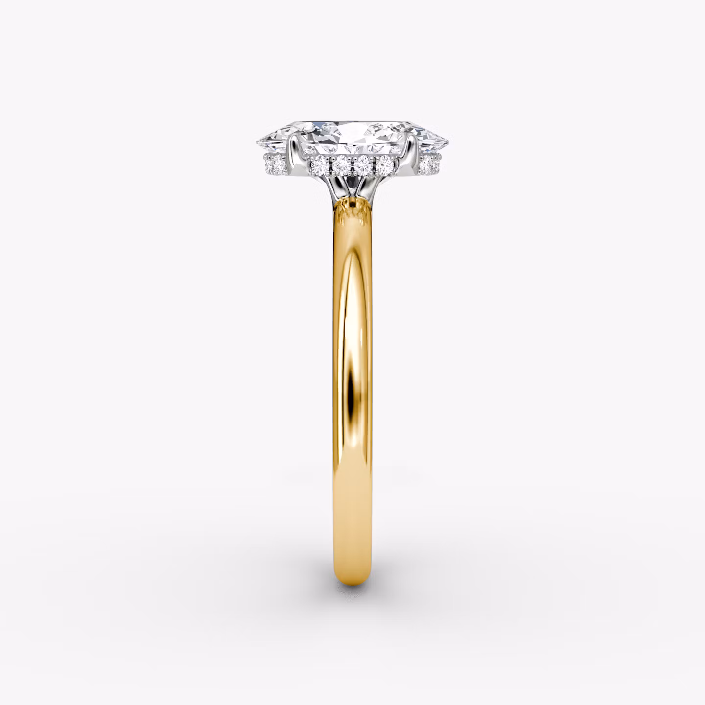 The Signature | Oval | 18k | Yellow Gold and Platinum | bandAccent: Plain | bandWidth: large | hiddenHalo: yes | diamondOrientation: vertical | caratWeight: other