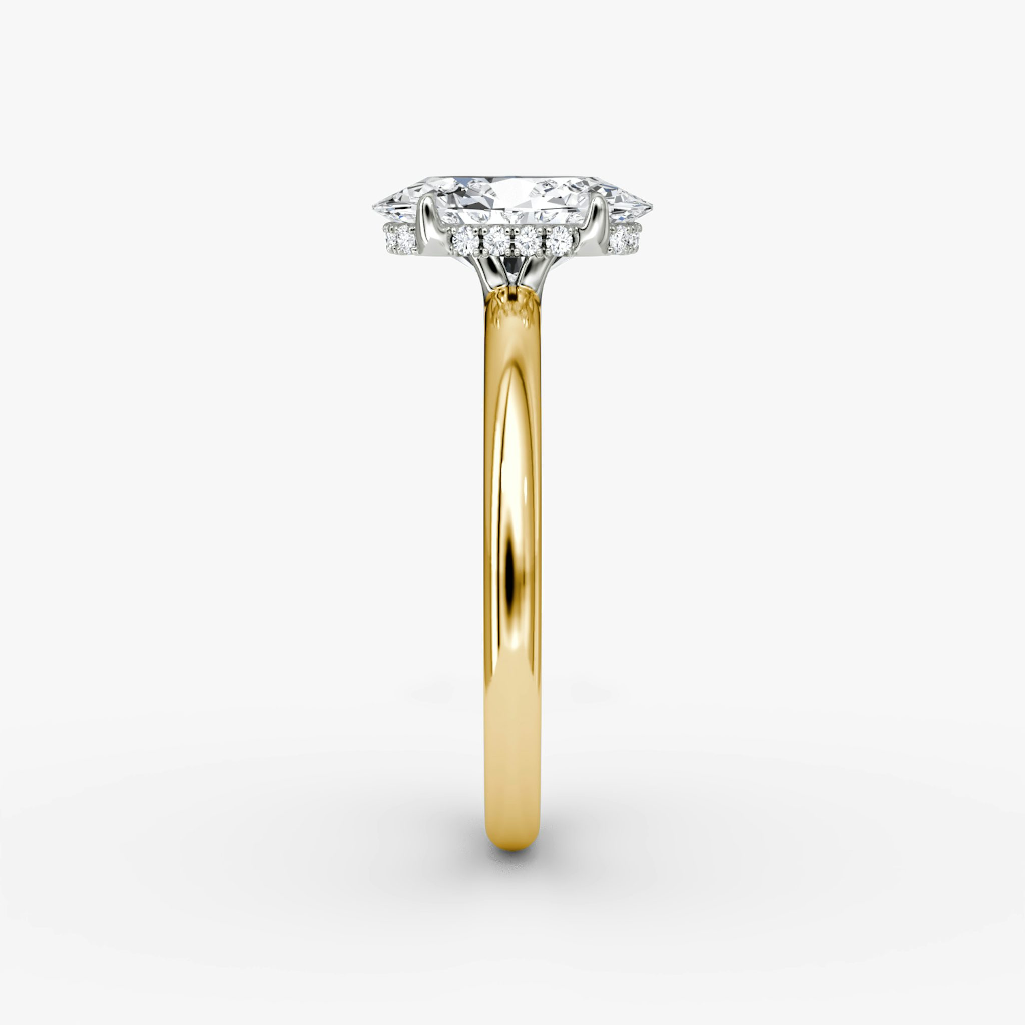 The Signature | Oval | 18k | Yellow Gold and Platinum | bandAccent: Plain | bandWidth: large | hiddenHalo: yes | diamondOrientation: vertical | caratWeight: other