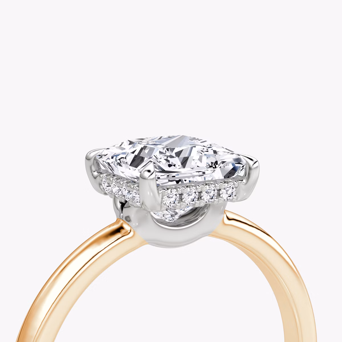 The Signature | Princess | 14k | Rose Gold and Platinum | bandAccent: Plain | bandWidth: large | hiddenHalo: yes | diamondOrientation: vertical | caratWeight: other