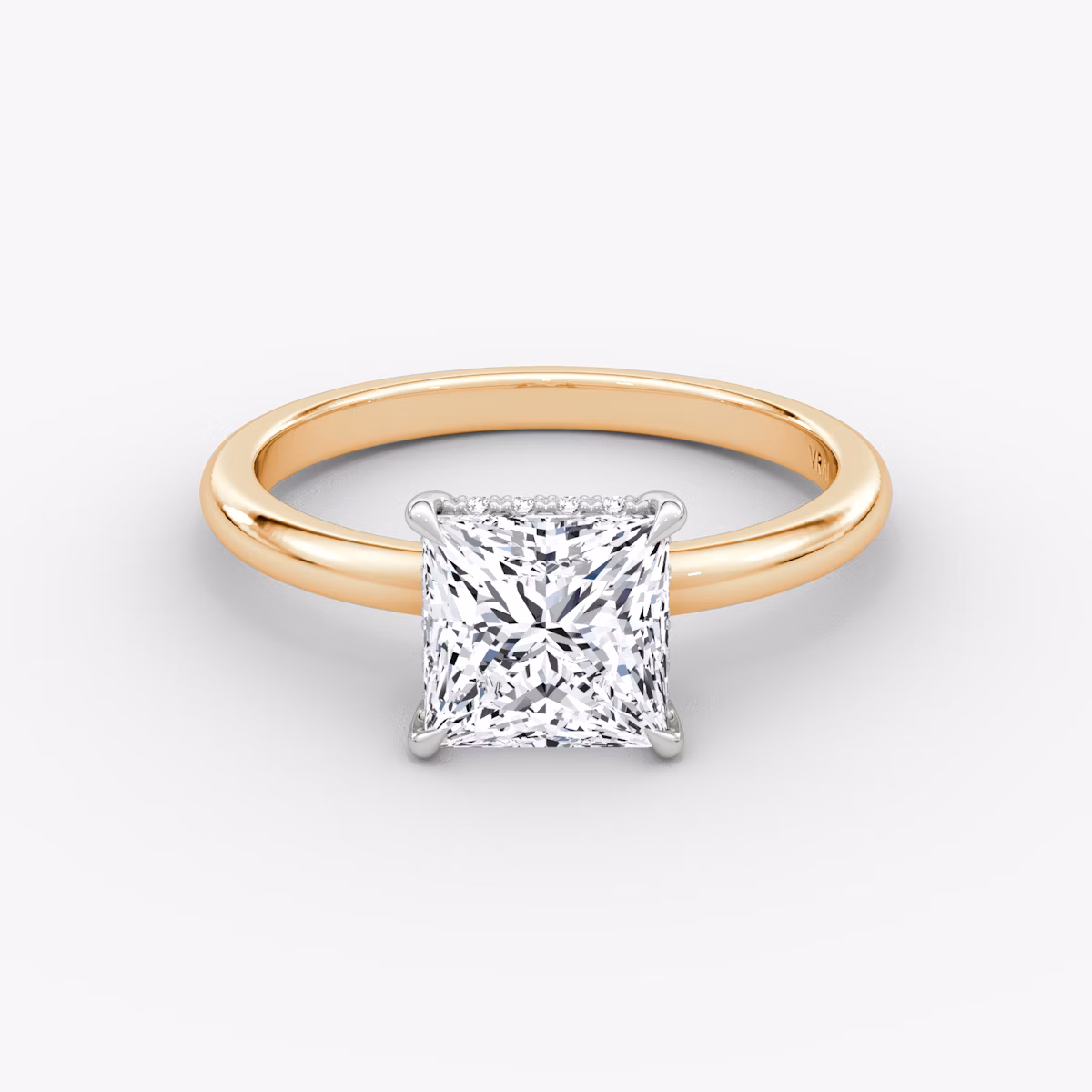 The Signature | Princess | 14k | Rose Gold and Platinum | bandAccent: Plain | bandWidth: large | hiddenHalo: yes | diamondOrientation: vertical | caratWeight: other