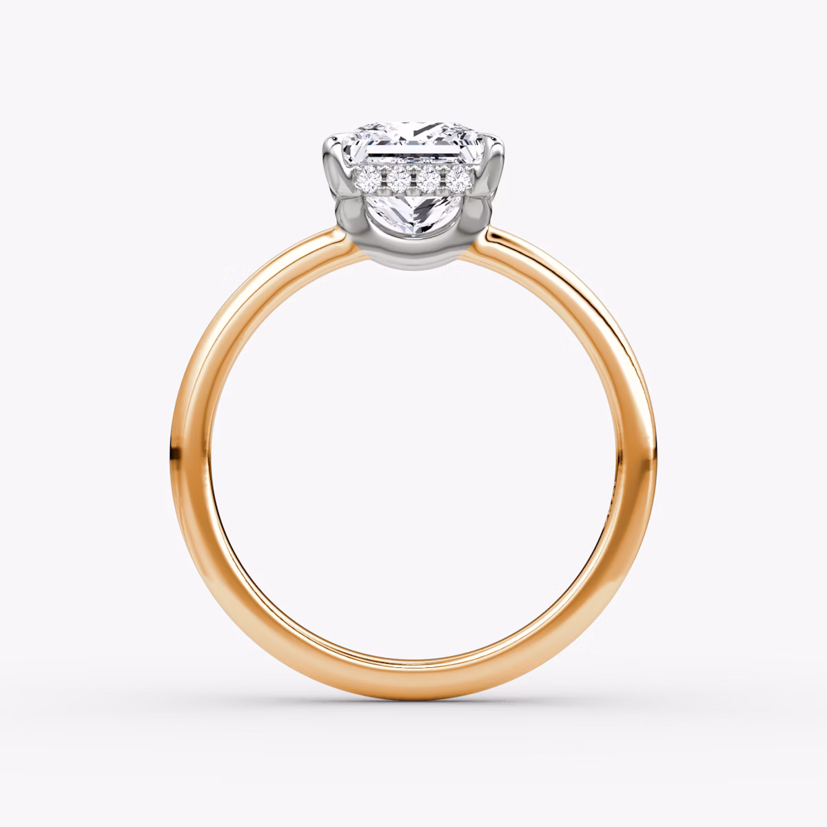 The Signature | Princess | 14k | Rose Gold and Platinum | bandAccent: Plain | bandWidth: large | hiddenHalo: yes | diamondOrientation: vertical | caratWeight: other