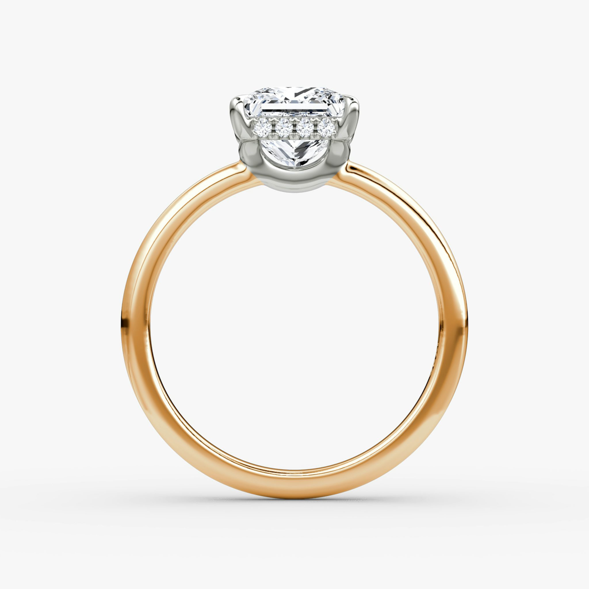 The Signature | Princess | 14k | Rose Gold and Platinum | bandAccent: Plain | bandWidth: large | hiddenHalo: yes | diamondOrientation: vertical | caratWeight: other