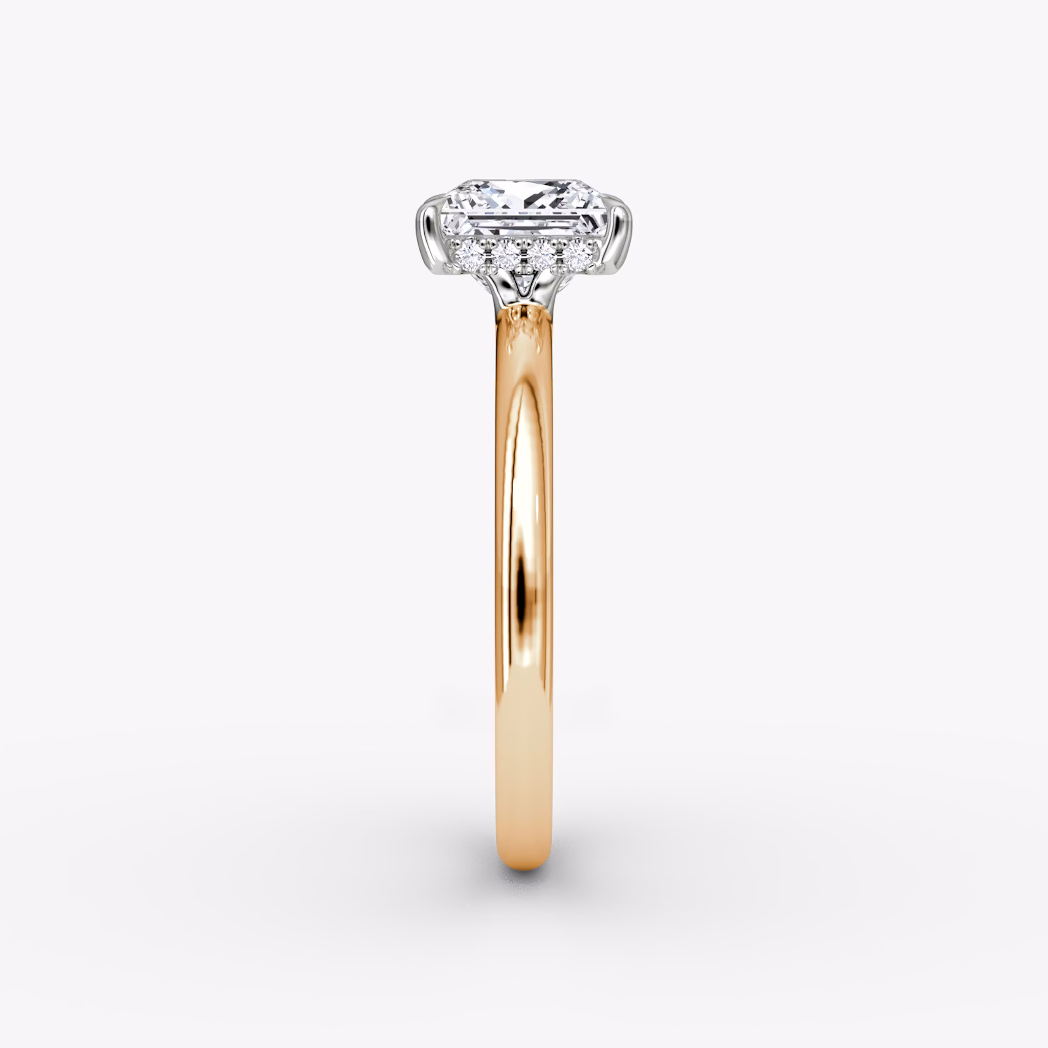 The Signature | Princess | 14k | Rose Gold and Platinum | bandAccent: Plain | bandWidth: large | hiddenHalo: yes | diamondOrientation: vertical | caratWeight: other