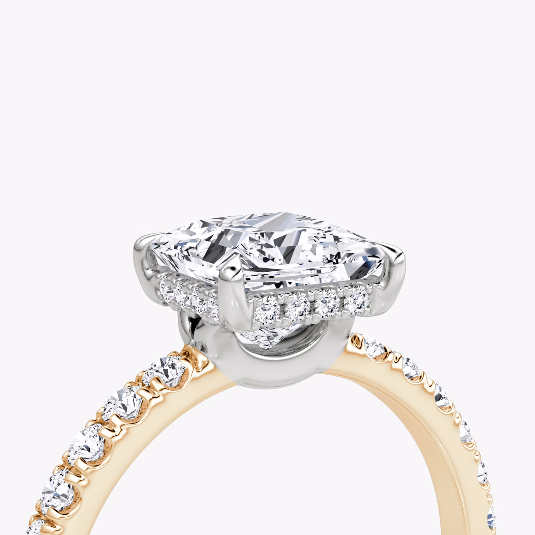 The Signature | Princess | 14k | Rose Gold and Platinum | bandAccent: Pavé | bandWidth: large | hiddenHalo: yes | diamondOrientation: vertical | caratWeight: other