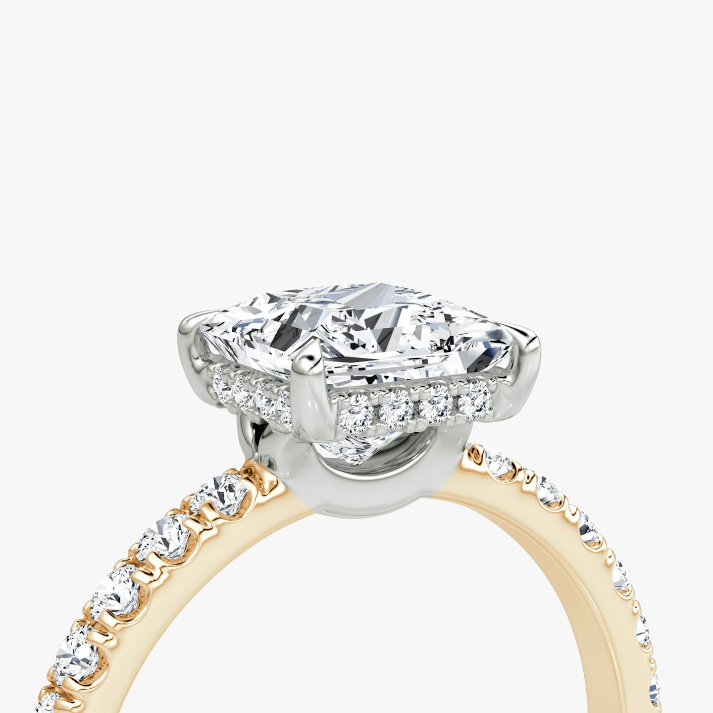 The Signature | Princess | 14k | Rose Gold and Platinum | bandAccent: Pavé | bandWidth: large | hiddenHalo: yes | diamondOrientation: vertical | caratWeight: other