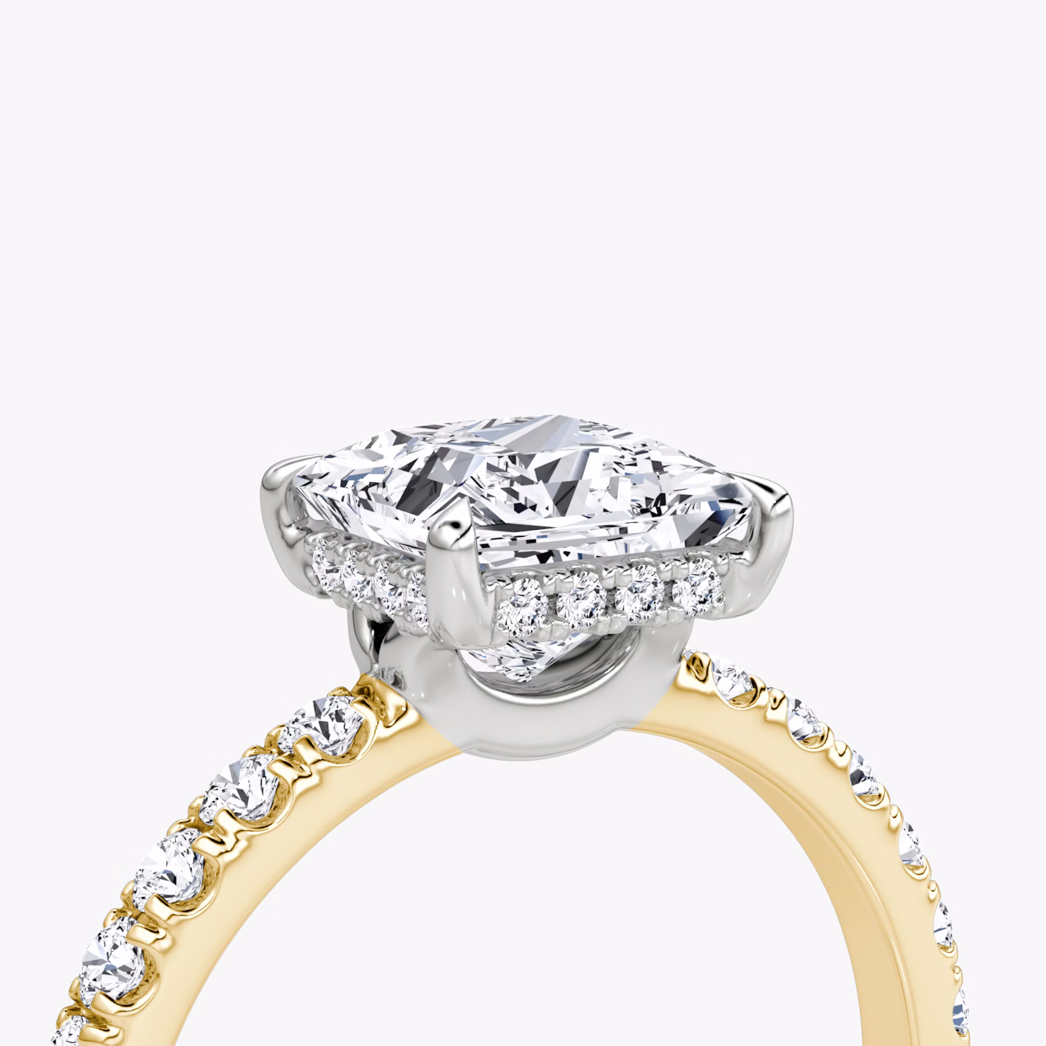 The Signature | Princess | 18k | Yellow Gold and Platinum | bandAccent: Pavé | bandWidth: large | hiddenHalo: yes | diamondOrientation: vertical | caratWeight: other