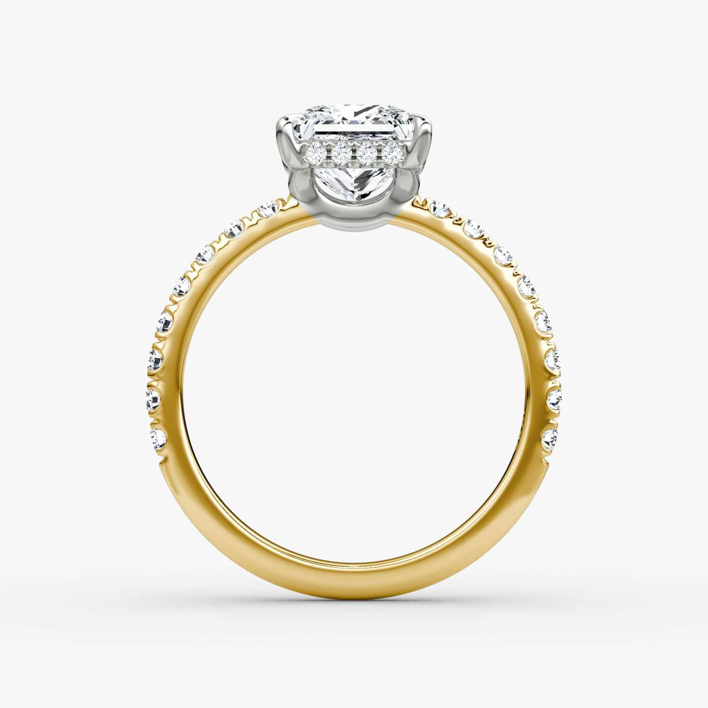 The Signature | Princess | 18k | Yellow Gold and Platinum | bandAccent: Pavé | bandWidth: large | hiddenHalo: yes | diamondOrientation: vertical | caratWeight: other