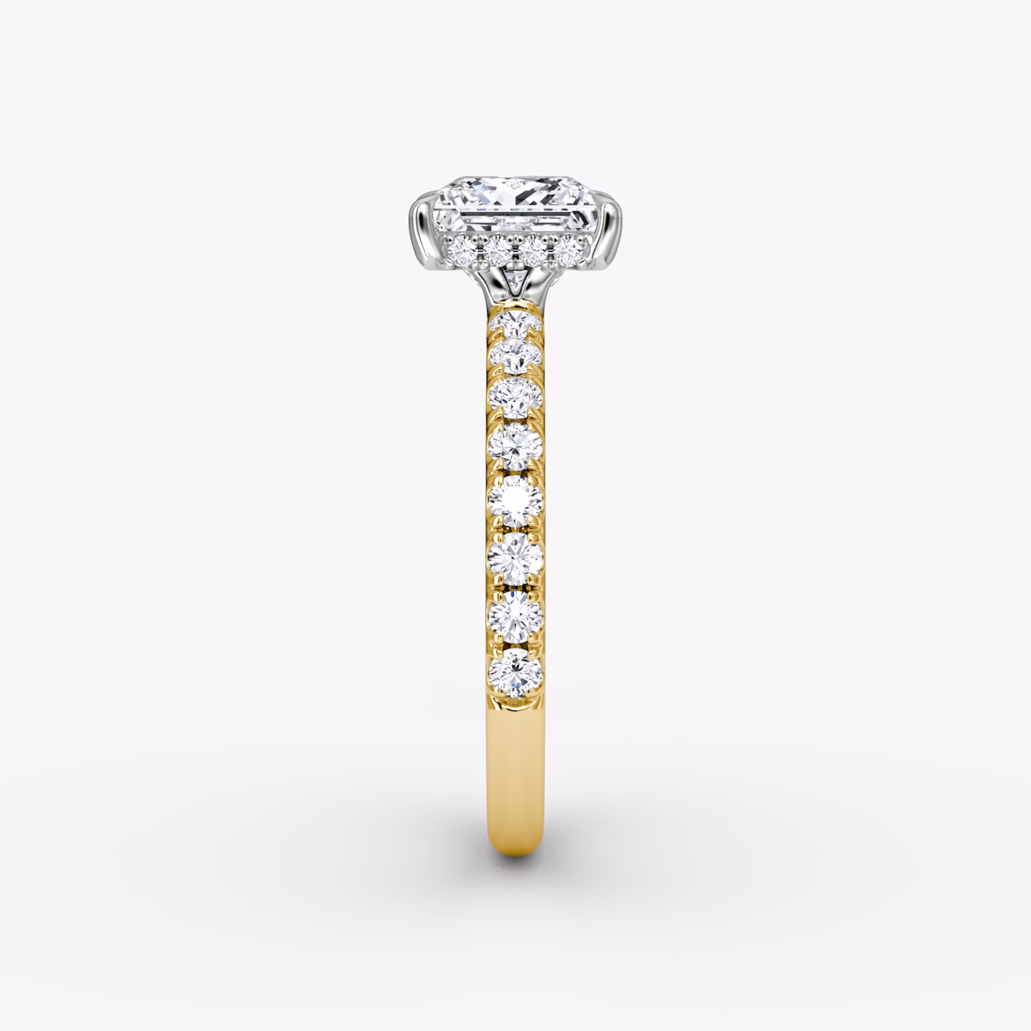 The Signature | Princess | 18k | Yellow Gold and Platinum | bandAccent: Pavé | bandWidth: large | hiddenHalo: yes | diamondOrientation: vertical | caratWeight: other
