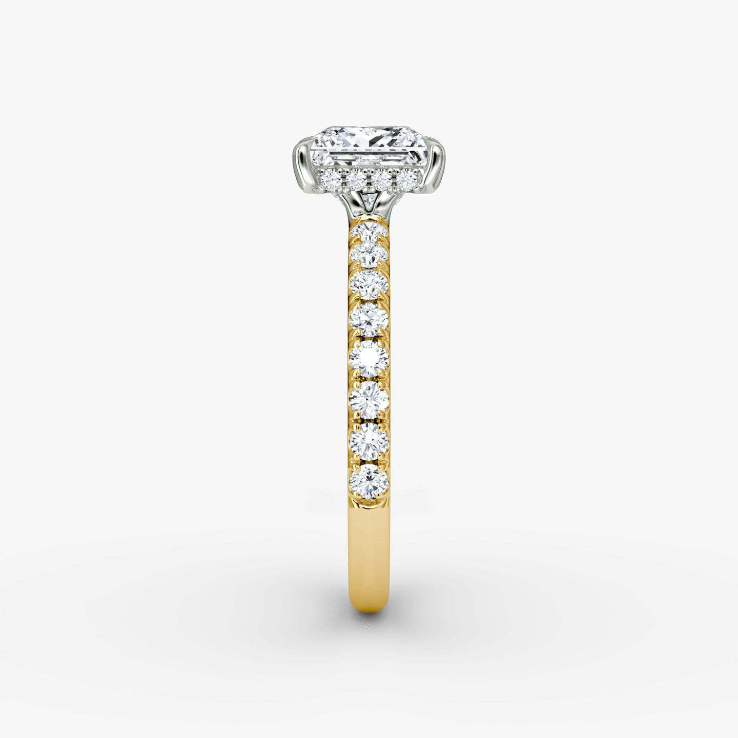The Signature | Princess | 18k | Yellow Gold and Platinum | bandAccent: Pavé | bandWidth: large | hiddenHalo: yes | diamondOrientation: vertical | caratWeight: other