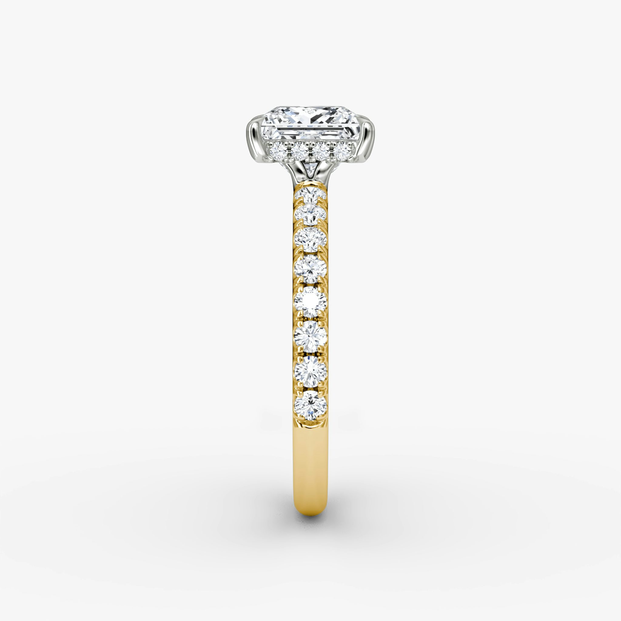 The Signature | Princess | 18k | Yellow Gold and Platinum | bandAccent: Pavé | bandWidth: large | hiddenHalo: yes | diamondOrientation: vertical | caratWeight: other