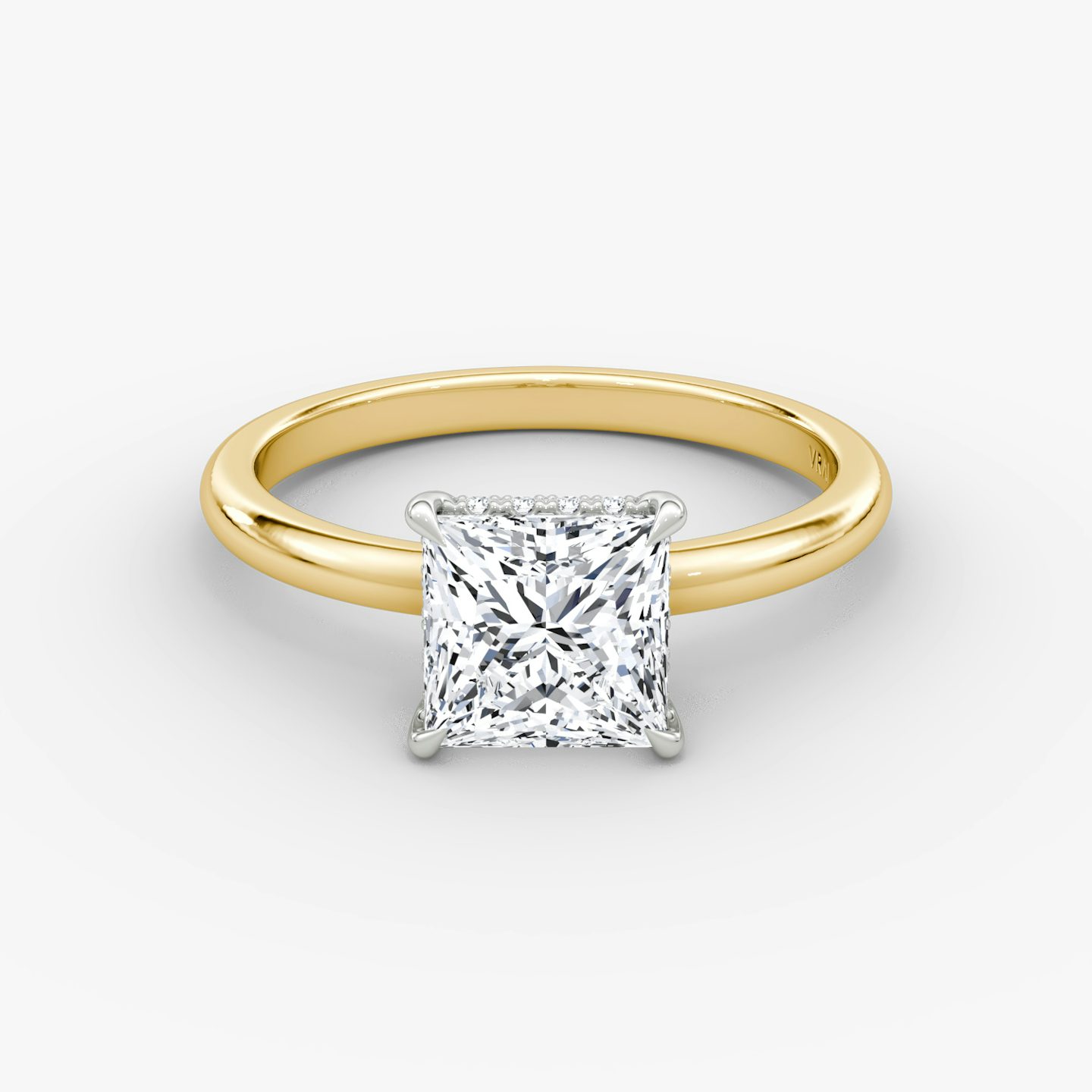The Signature | Princess | 18k | Yellow Gold and Platinum | bandAccent: Plain | bandWidth: large | hiddenHalo: yes | diamondOrientation: vertical | caratWeight: other