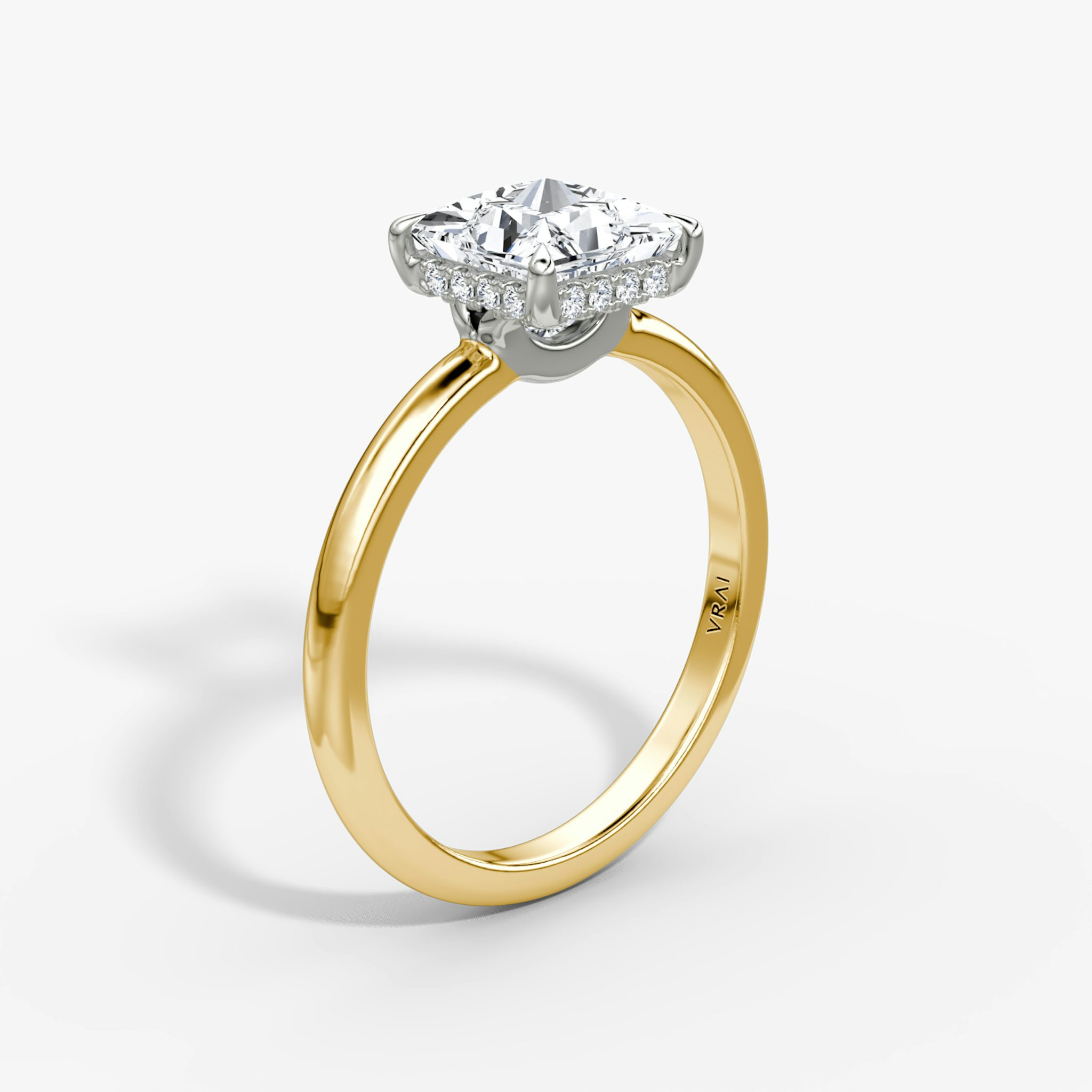 The Signature | Princess | 18k | Yellow Gold and Platinum | bandAccent: Plain | bandWidth: large | hiddenHalo: yes | diamondOrientation: vertical | caratWeight: other