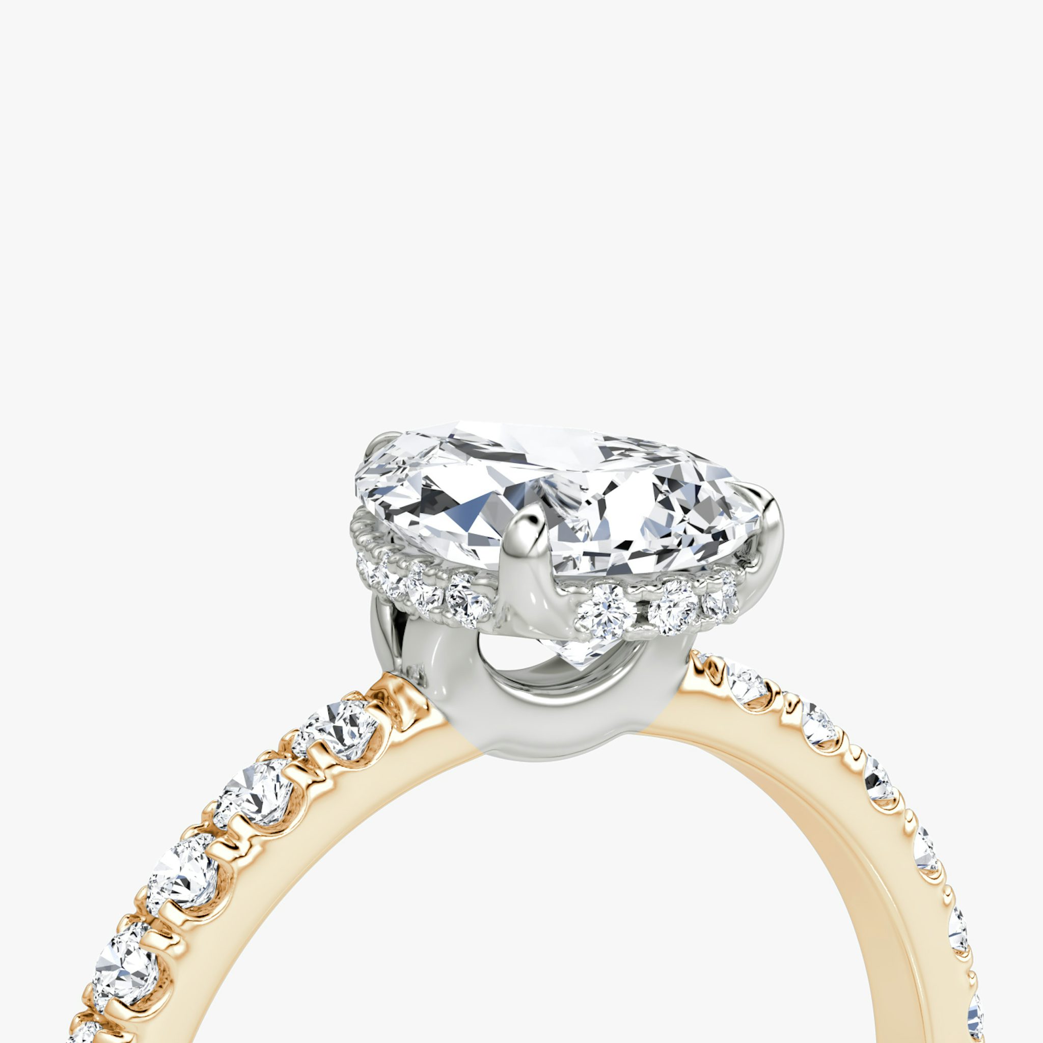 The Signature | Pear | 14k | Rose Gold and Platinum | bandAccent: Pavé | bandWidth: large | hiddenHalo: yes | diamondOrientation: vertical | caratWeight: other