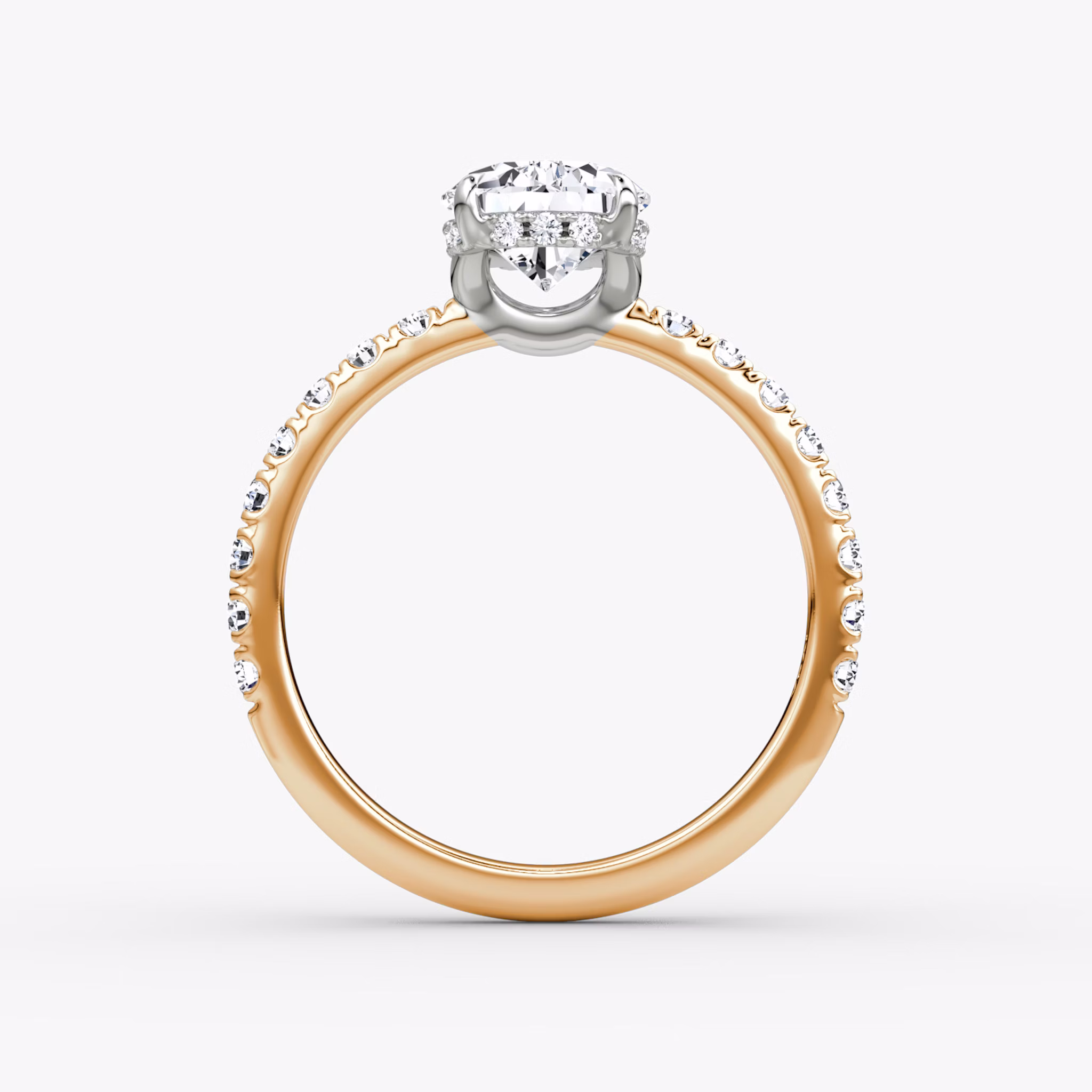 The Signature | Pear | 14k | Rose Gold and Platinum | bandAccent: Pavé | bandWidth: large | hiddenHalo: yes | diamondOrientation: vertical | caratWeight: other