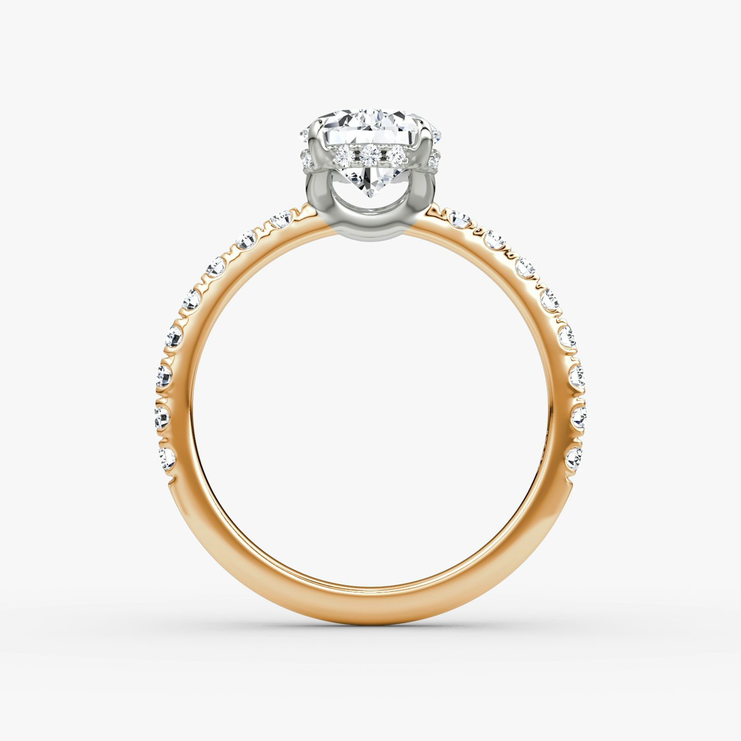 The Signature | Pear | 14k | Rose Gold and Platinum | bandAccent: Pavé | bandWidth: large | hiddenHalo: yes | diamondOrientation: vertical | caratWeight: other