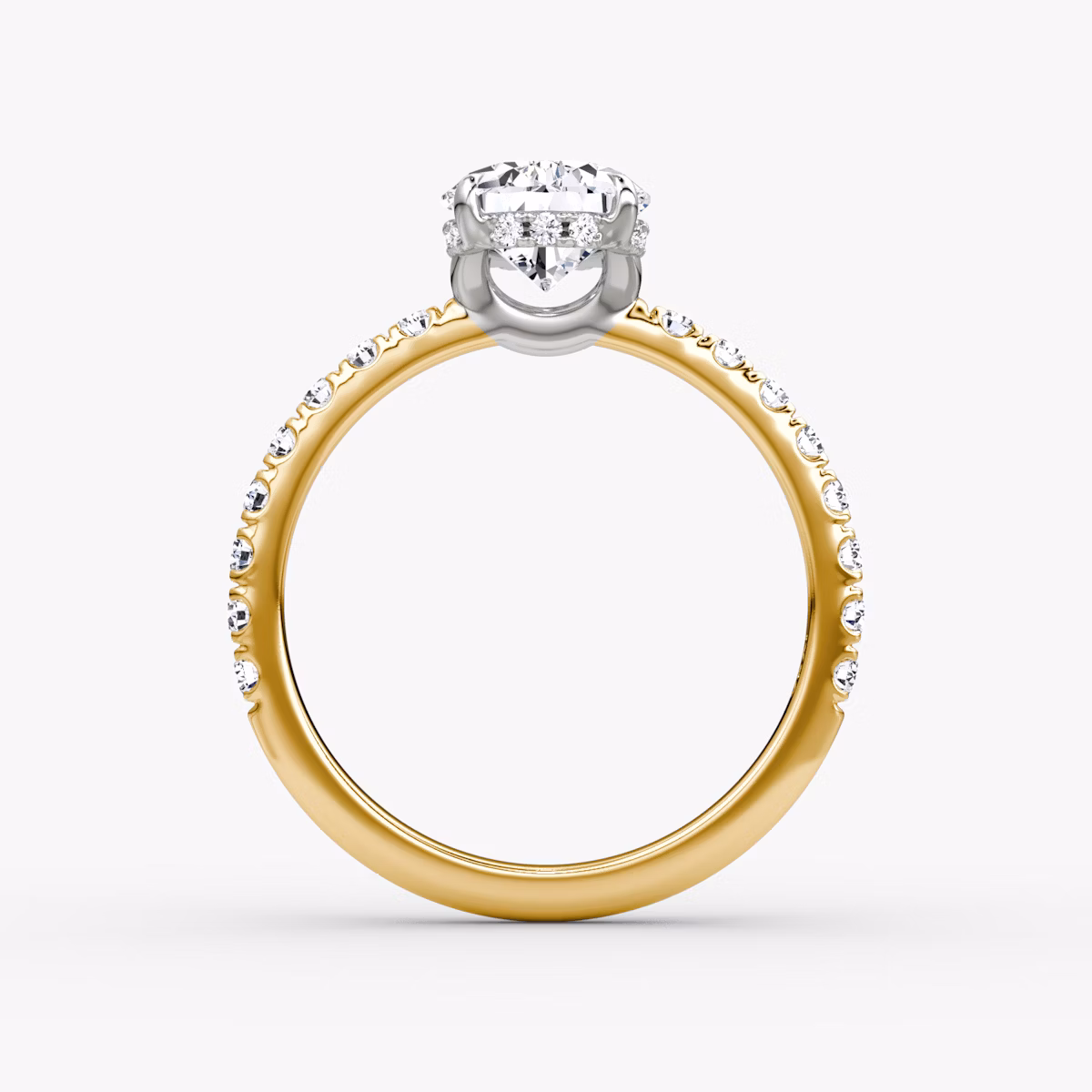 The Signature | Pear | 18k | Yellow Gold and Platinum | bandAccent: Pavé | bandWidth: large | hiddenHalo: yes | diamondOrientation: vertical | caratWeight: other