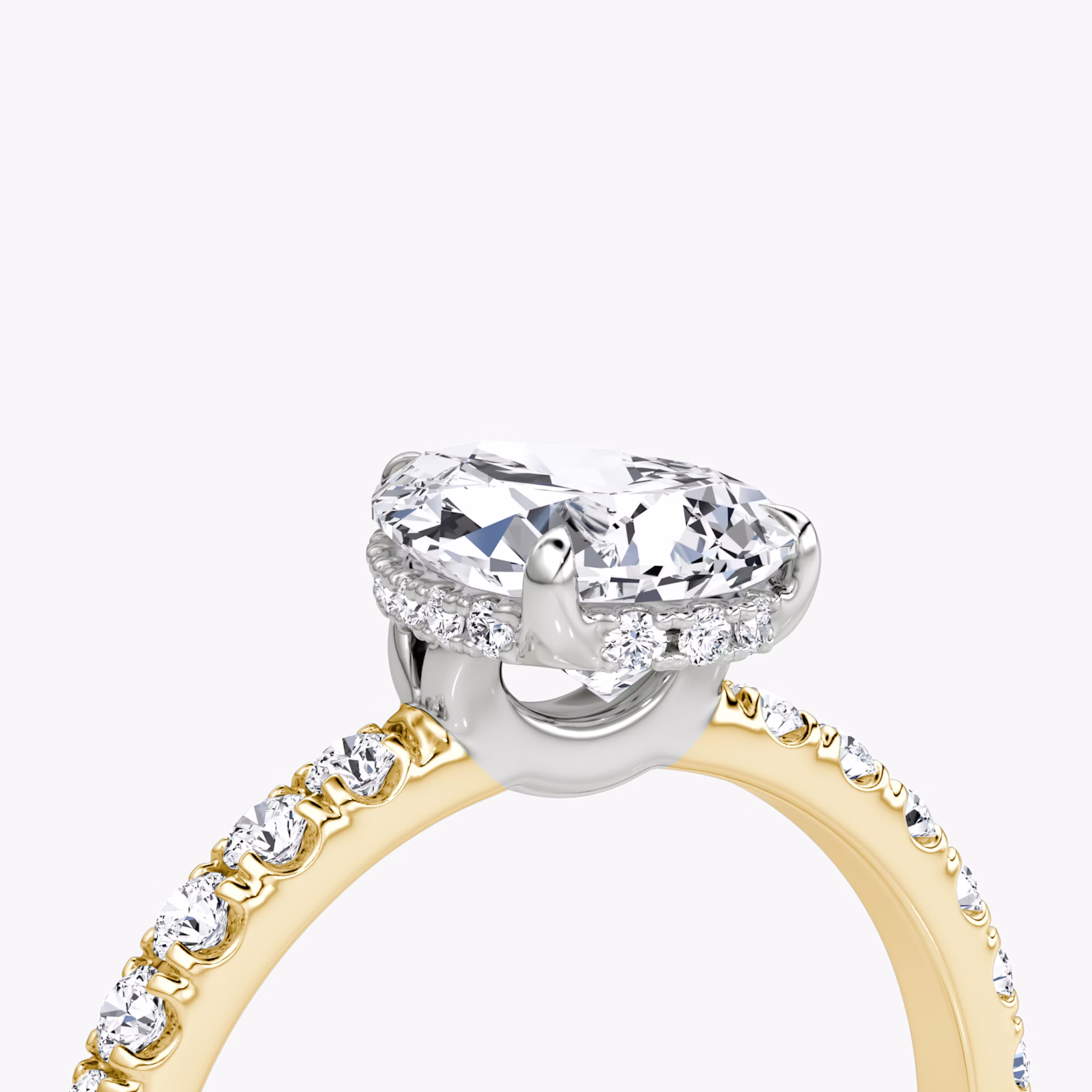 The Signature | Pear | 18k | Yellow Gold and Platinum | bandAccent: Pavé | bandWidth: large | hiddenHalo: yes | diamondOrientation: vertical | caratWeight: other