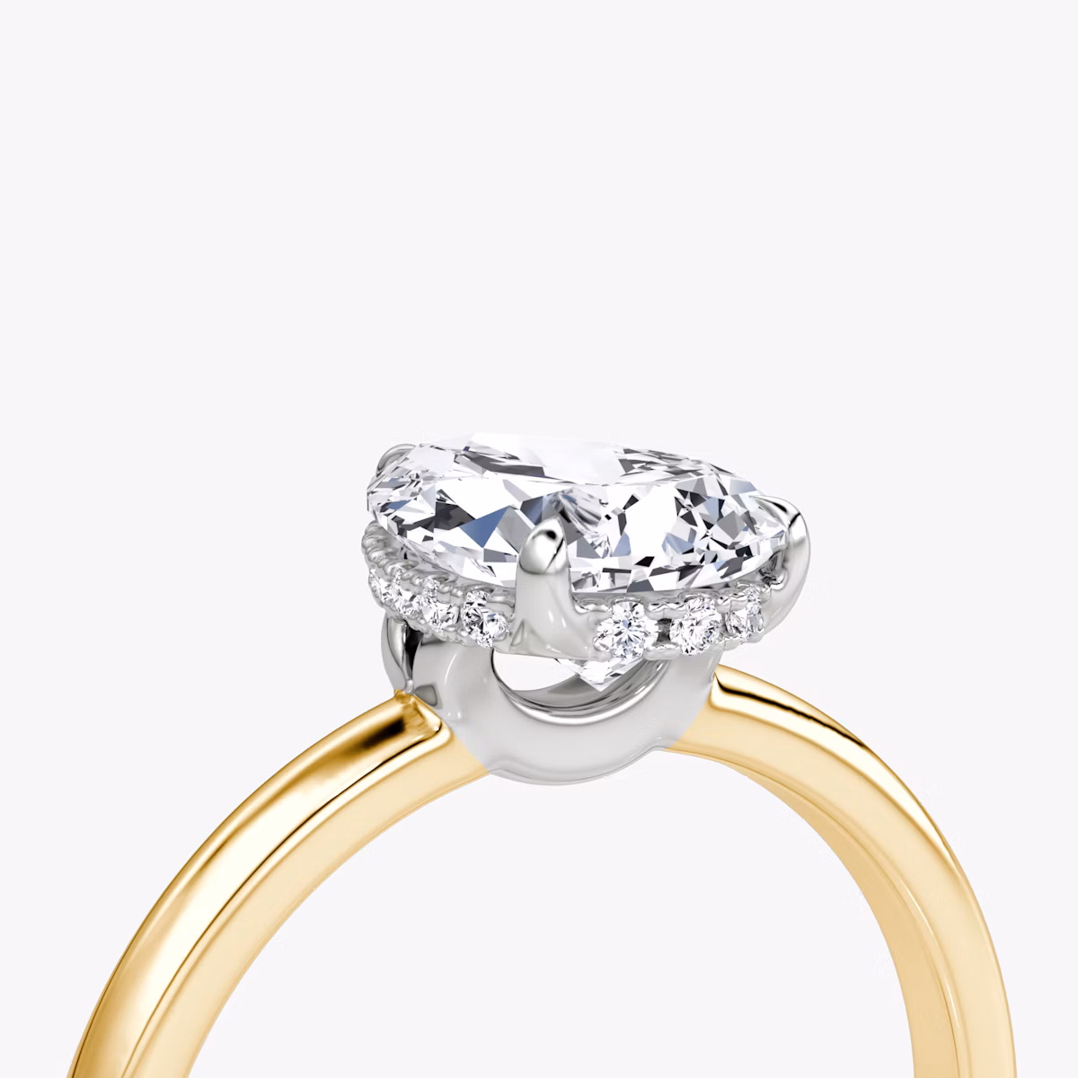 The Signature | Pear | 18k | Yellow Gold and Platinum | bandAccent: Plain | bandWidth: large | hiddenHalo: yes | diamondOrientation: vertical | caratWeight: other