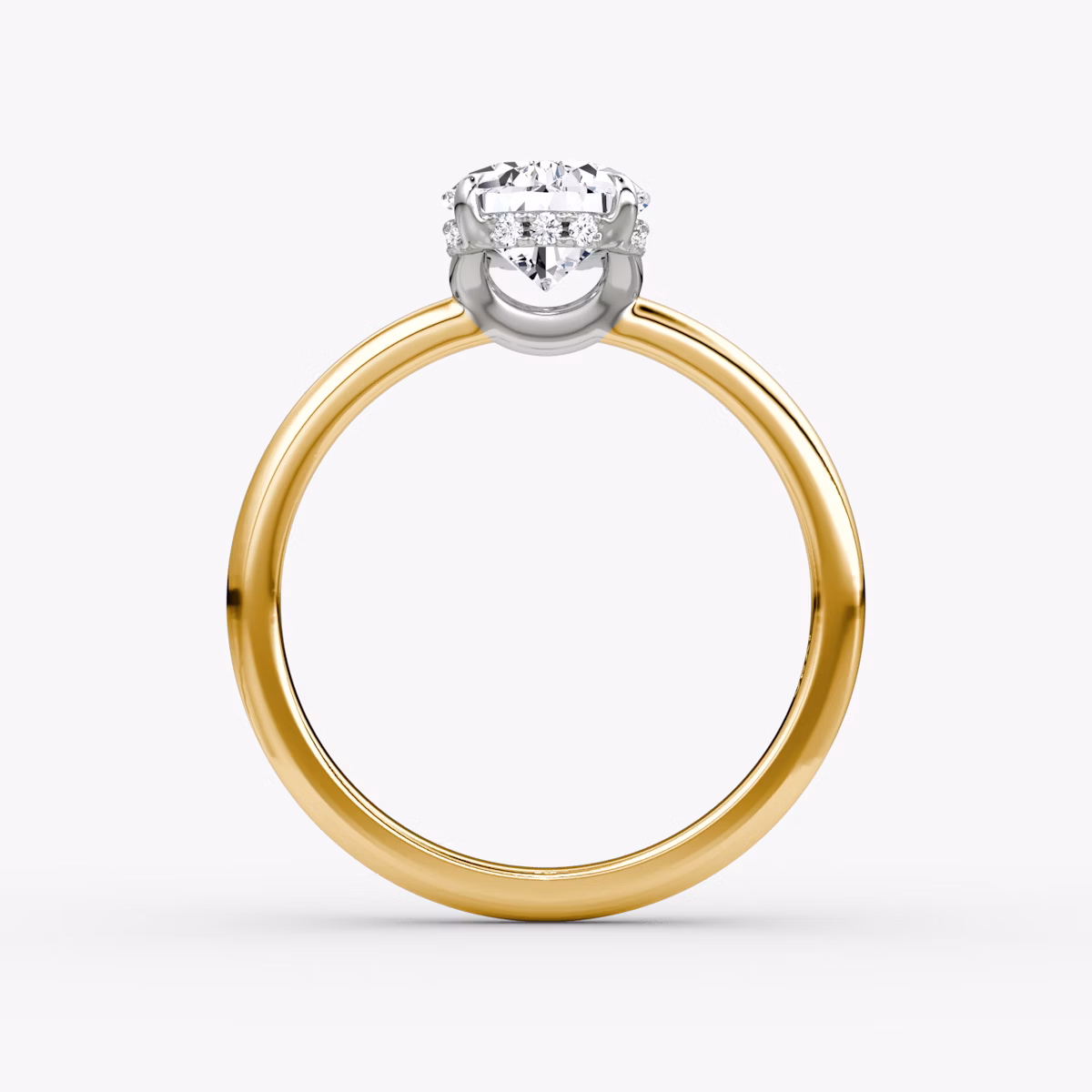 The Signature | Pear | 18k | Yellow Gold and Platinum | bandAccent: Plain | bandWidth: large | hiddenHalo: yes | diamondOrientation: vertical | caratWeight: other