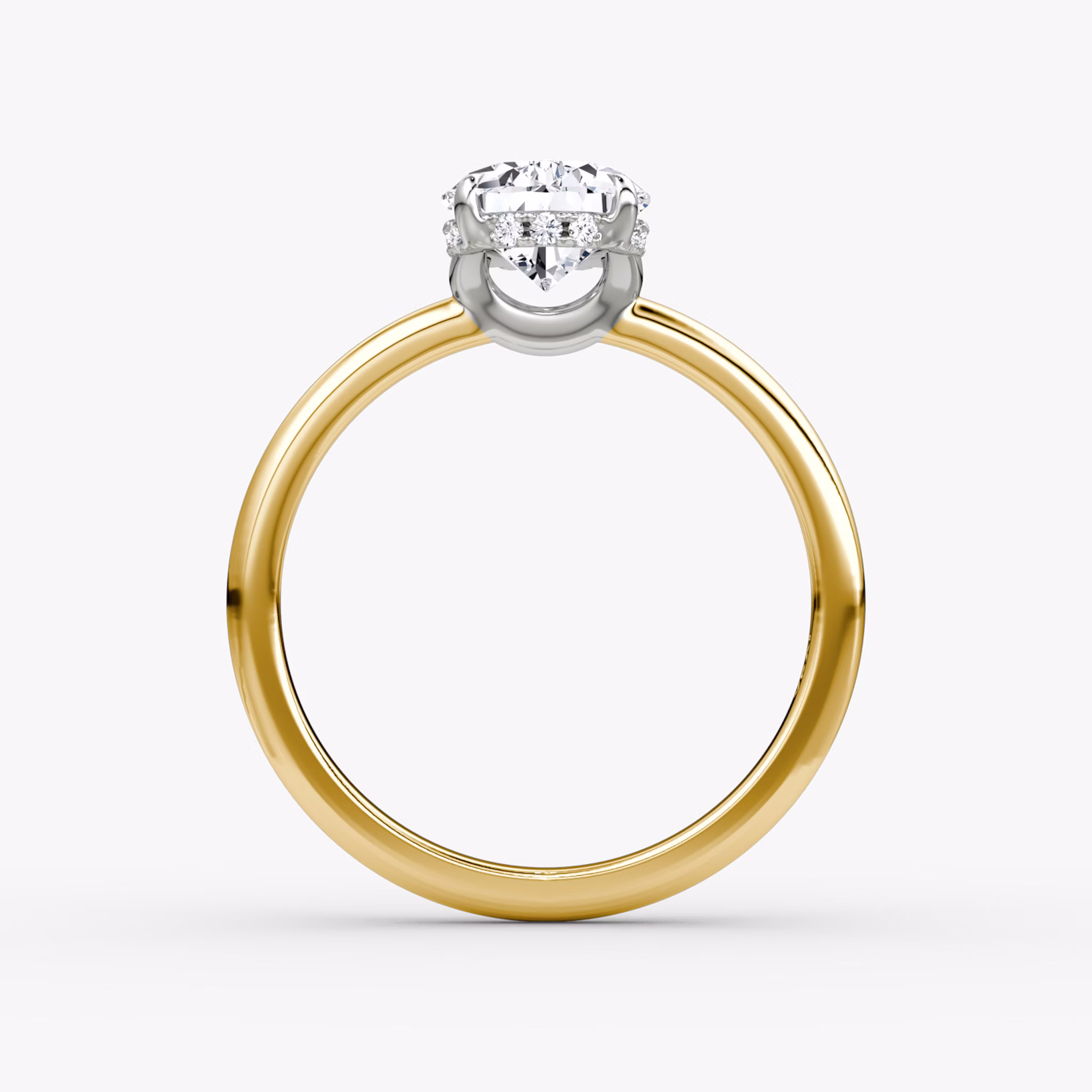 The Signature | Pear | 18k | Yellow Gold and Platinum | bandAccent: Plain | bandWidth: large | hiddenHalo: yes | diamondOrientation: vertical | caratWeight: other