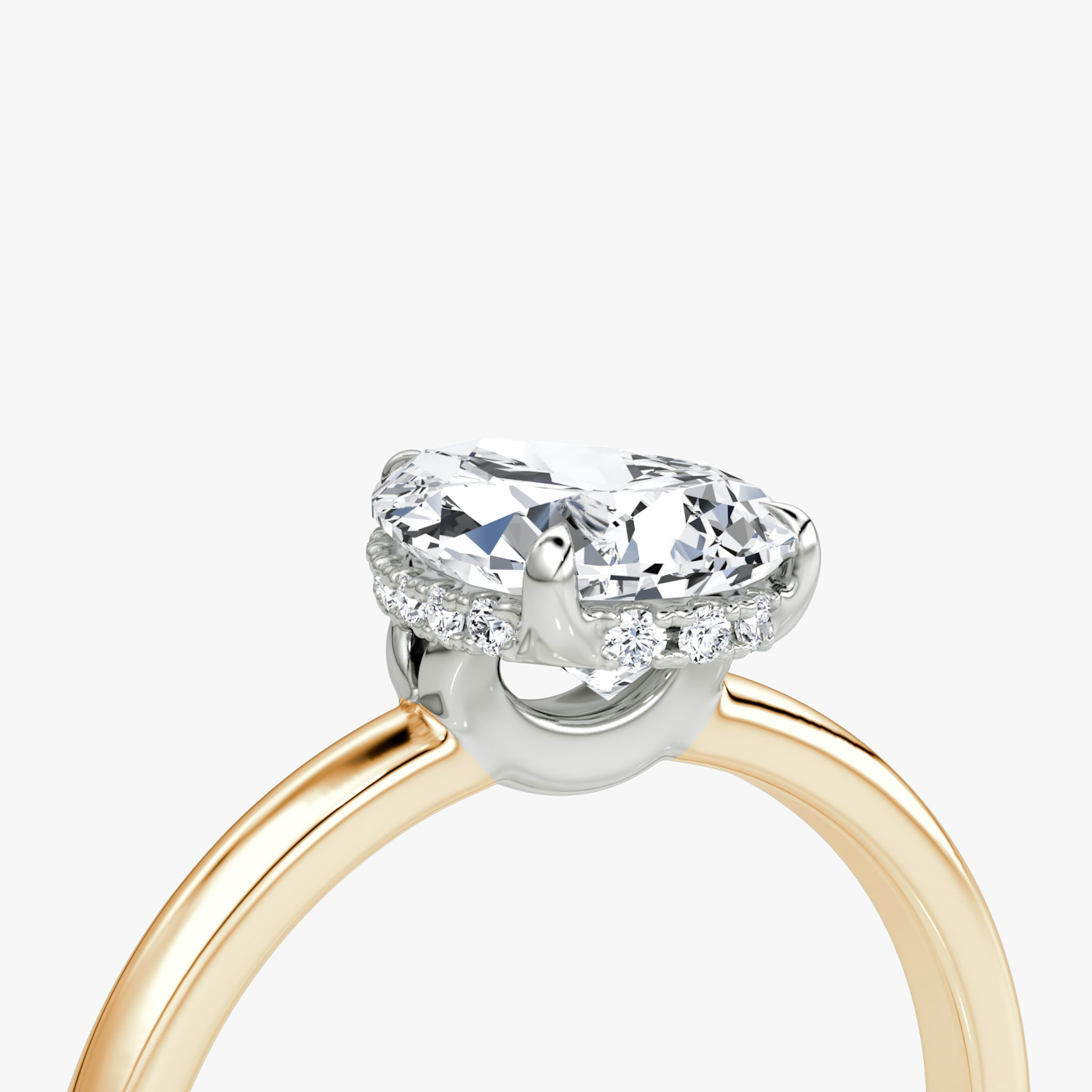 The Signature | Pear | 14k | Rose Gold and Platinum | bandAccent: Plain | bandWidth: large | hiddenHalo: yes | diamondOrientation: vertical | caratWeight: other