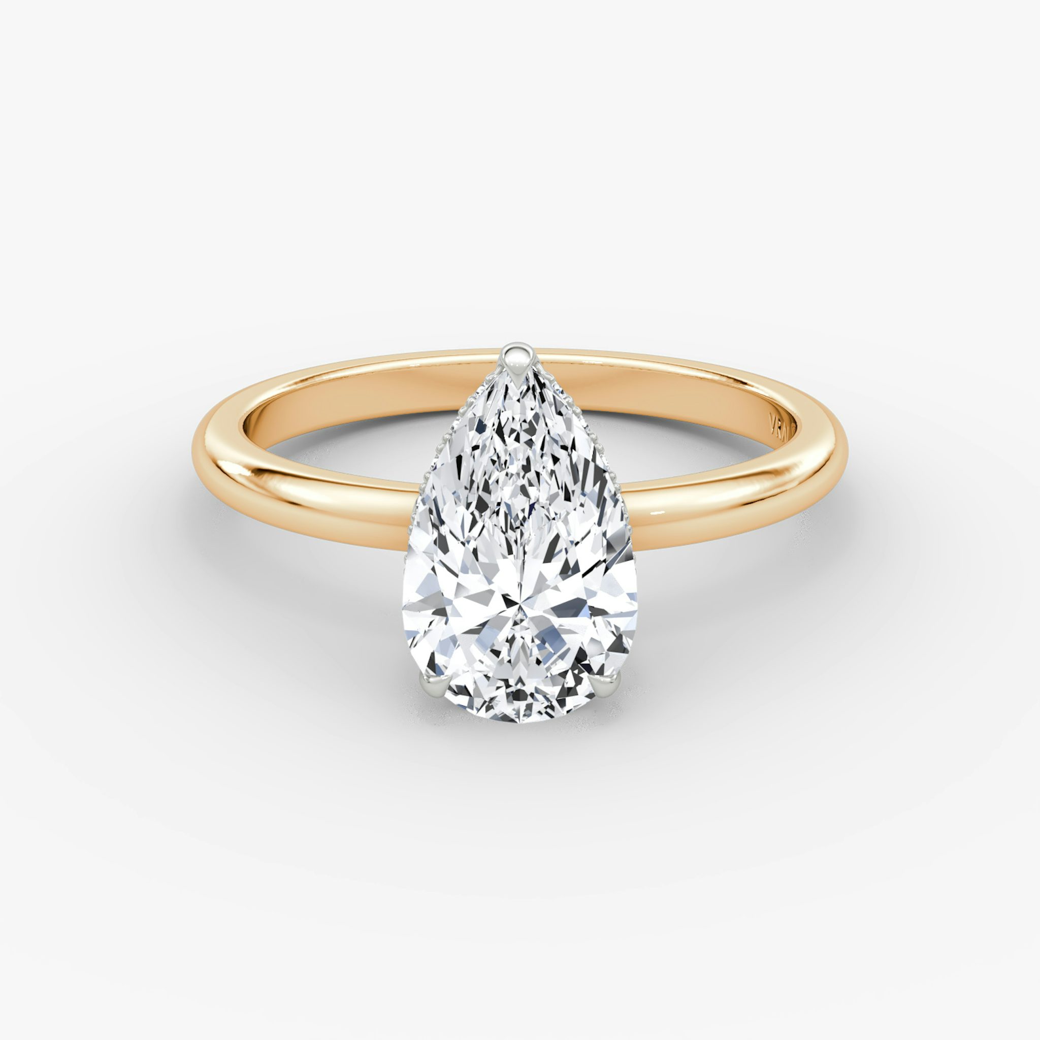 The Signature | Pear | 14k | Rose Gold and Platinum | bandAccent: Plain | bandWidth: large | hiddenHalo: yes | diamondOrientation: vertical | caratWeight: other