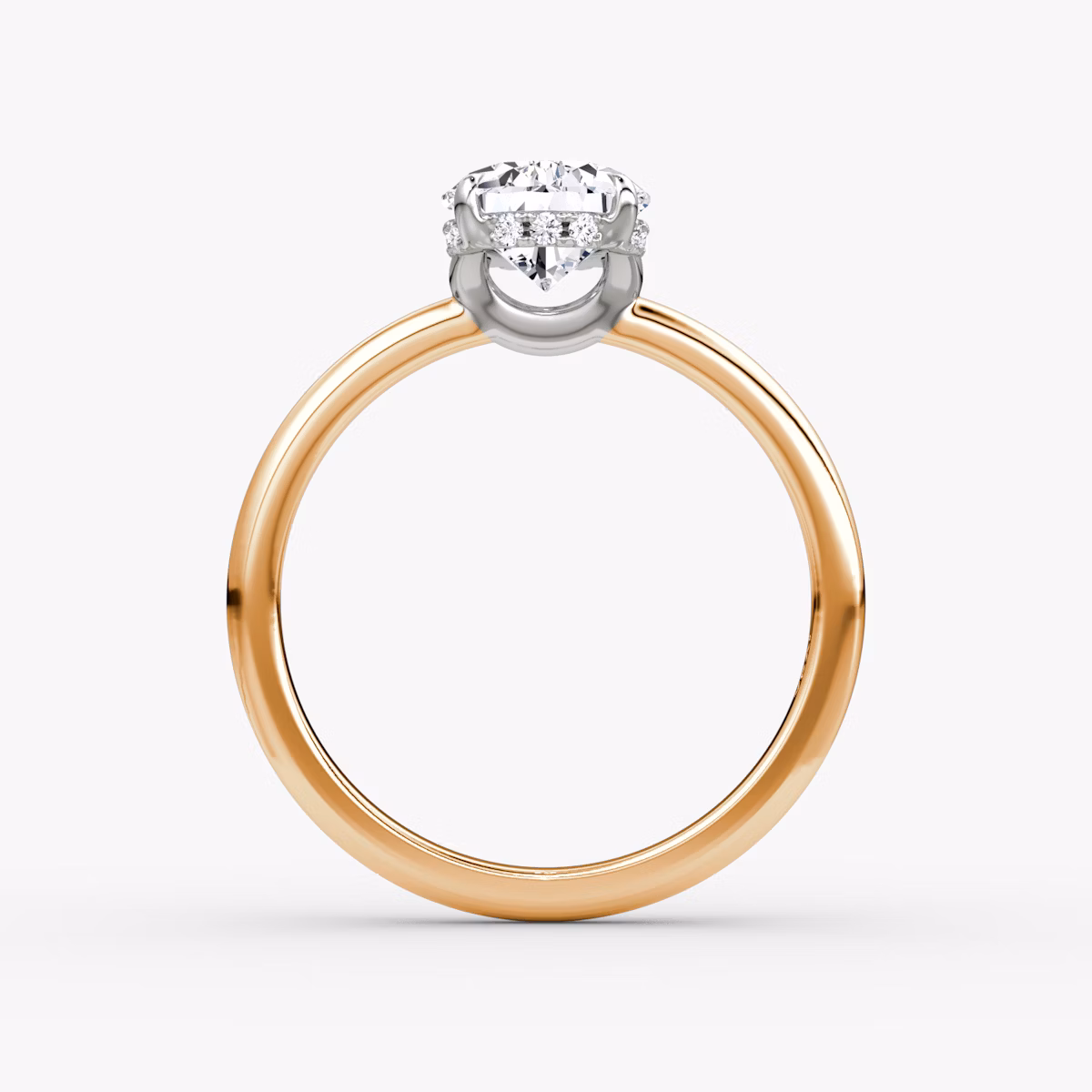 The Signature | Pear | 14k | Rose Gold and Platinum | bandAccent: Plain | bandWidth: large | hiddenHalo: yes | diamondOrientation: vertical | caratWeight: other