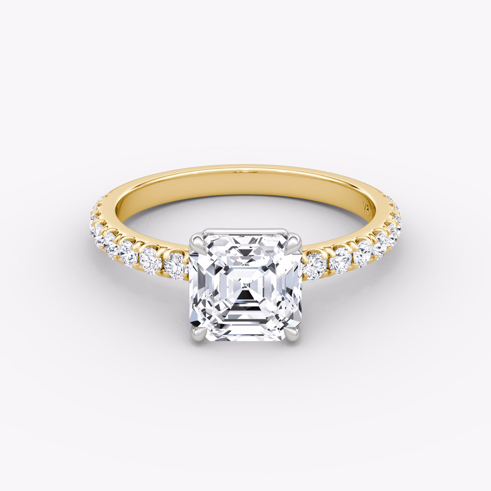 The Signature | Asscher | 18k | Yellow Gold and Platinum | bandAccent: Pavé | bandWidth: large | hiddenHalo: no | diamondOrientation: vertical | caratWeight: other