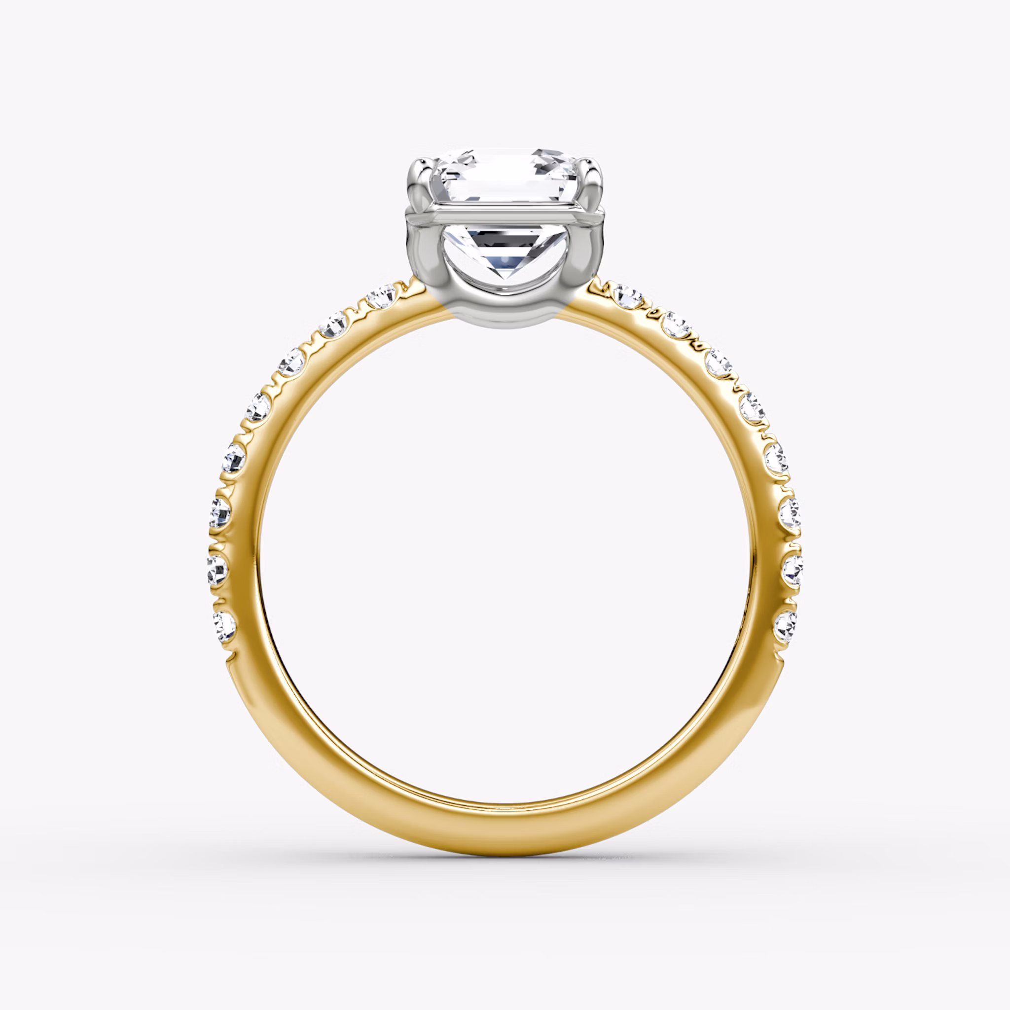 The Signature | Asscher | 18k | Yellow Gold and Platinum | bandAccent: Pavé | bandWidth: large | hiddenHalo: no | diamondOrientation: vertical | caratWeight: other