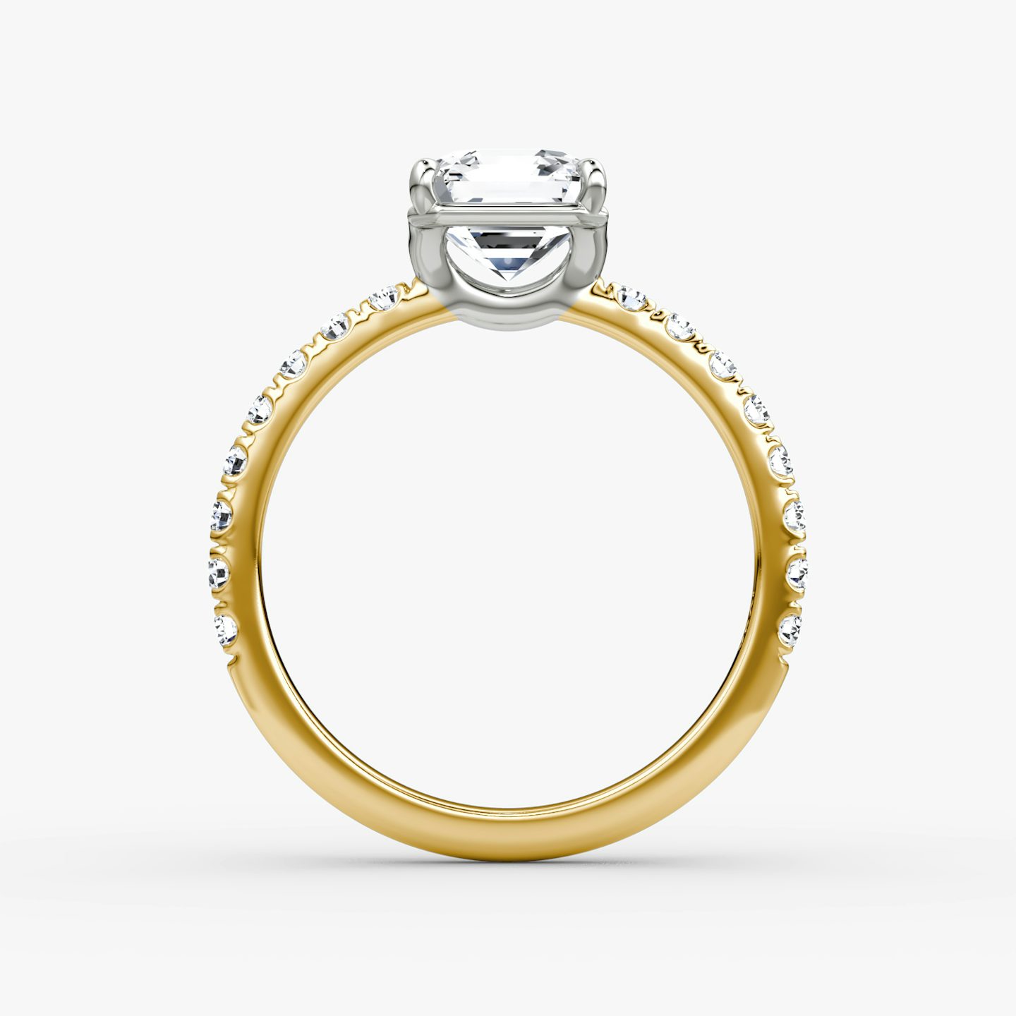 The Signature | Asscher | 18k | Yellow Gold and Platinum | bandAccent: Pavé | bandWidth: large | hiddenHalo: no | diamondOrientation: vertical | caratWeight: other