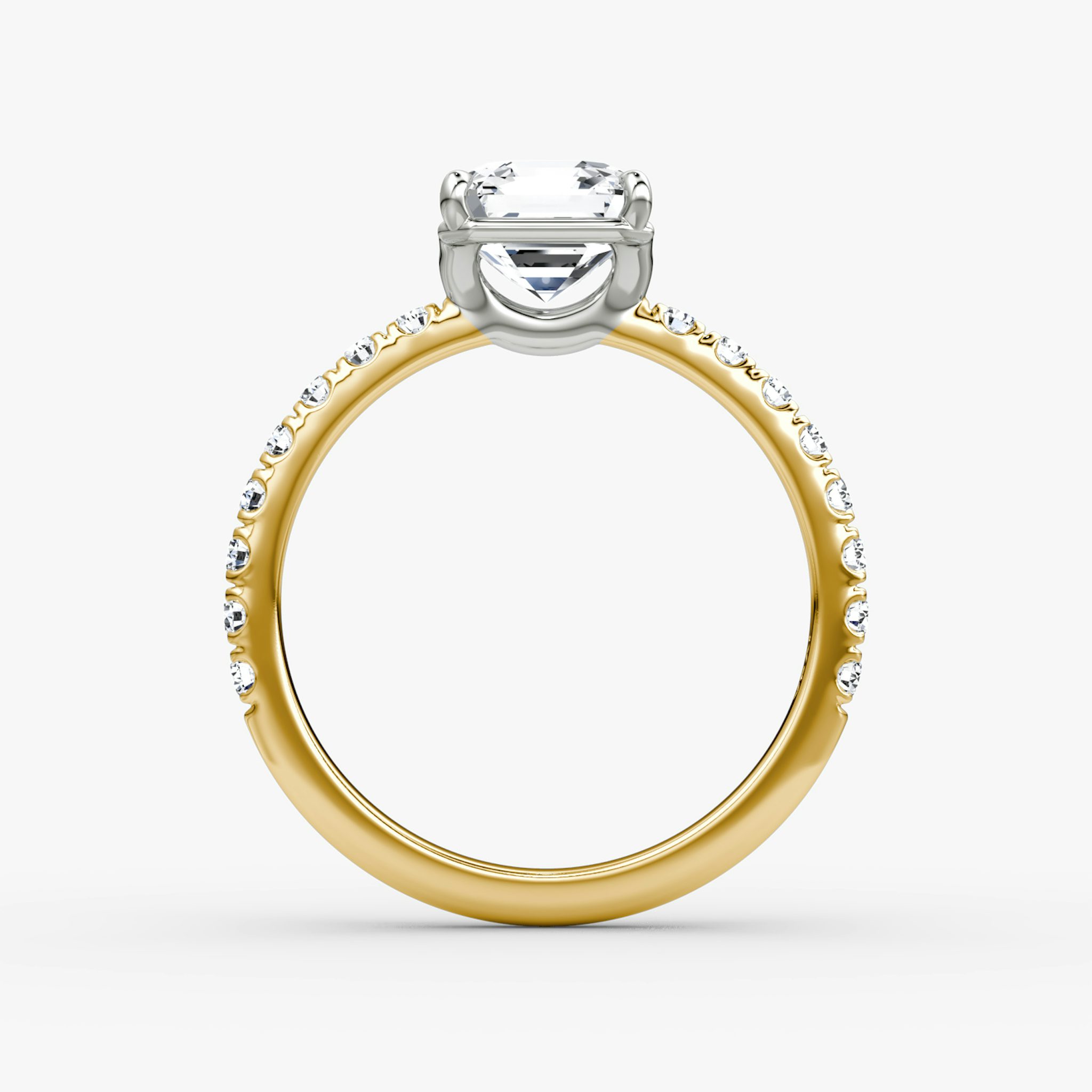 The Signature | Asscher | 18k | Yellow Gold and Platinum | bandAccent: Pavé | bandWidth: large | hiddenHalo: no | diamondOrientation: vertical | caratWeight: other