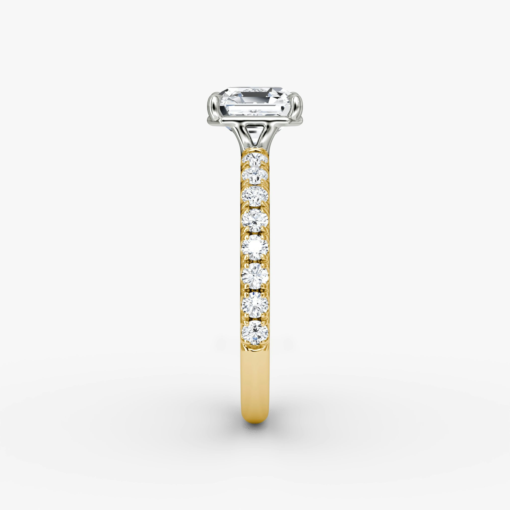 The Signature | Asscher | 18k | Yellow Gold and Platinum | bandAccent: Pavé | bandWidth: large | hiddenHalo: no | diamondOrientation: vertical | caratWeight: other