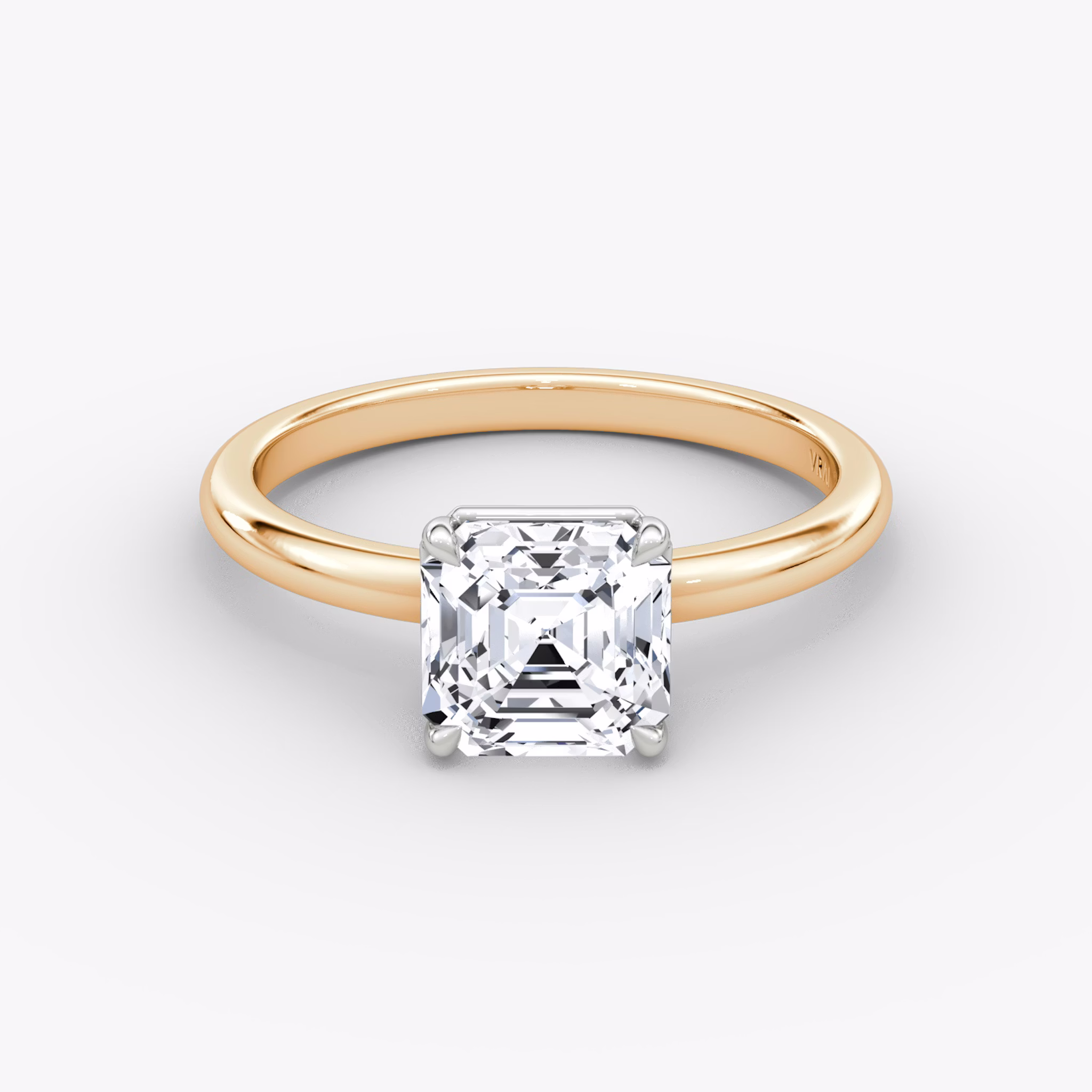 The Signature | Asscher | 14k | Rose Gold and Platinum | bandAccent: Plain | bandWidth: large | hiddenHalo: no | diamondOrientation: vertical | caratWeight: other