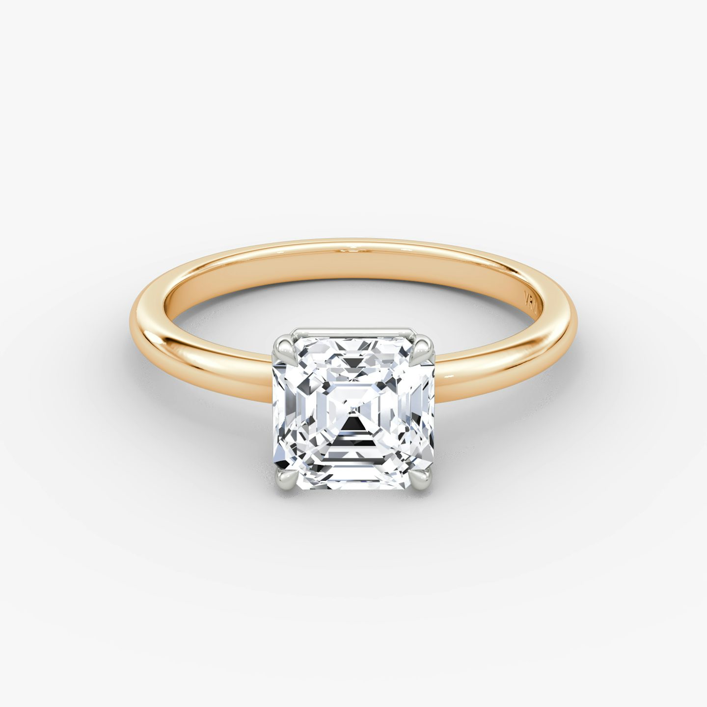 The Signature | Asscher | 14k | Rose Gold and Platinum | bandAccent: Plain | bandWidth: large | hiddenHalo: no | diamondOrientation: vertical | caratWeight: other
