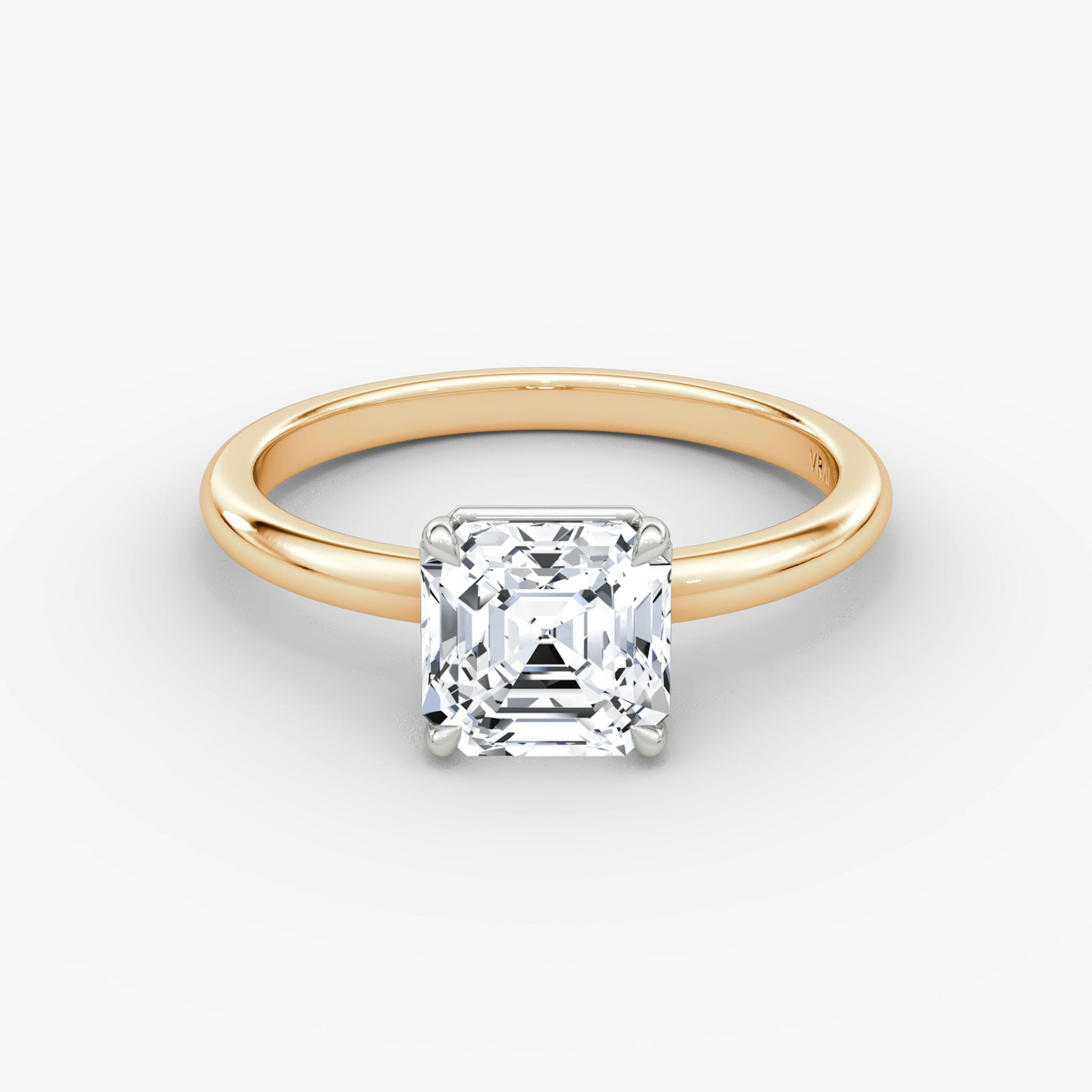 The Signature | Asscher | 14k | Rose Gold and Platinum | bandAccent: Plain | bandWidth: large | hiddenHalo: no | diamondOrientation: vertical | caratWeight: other