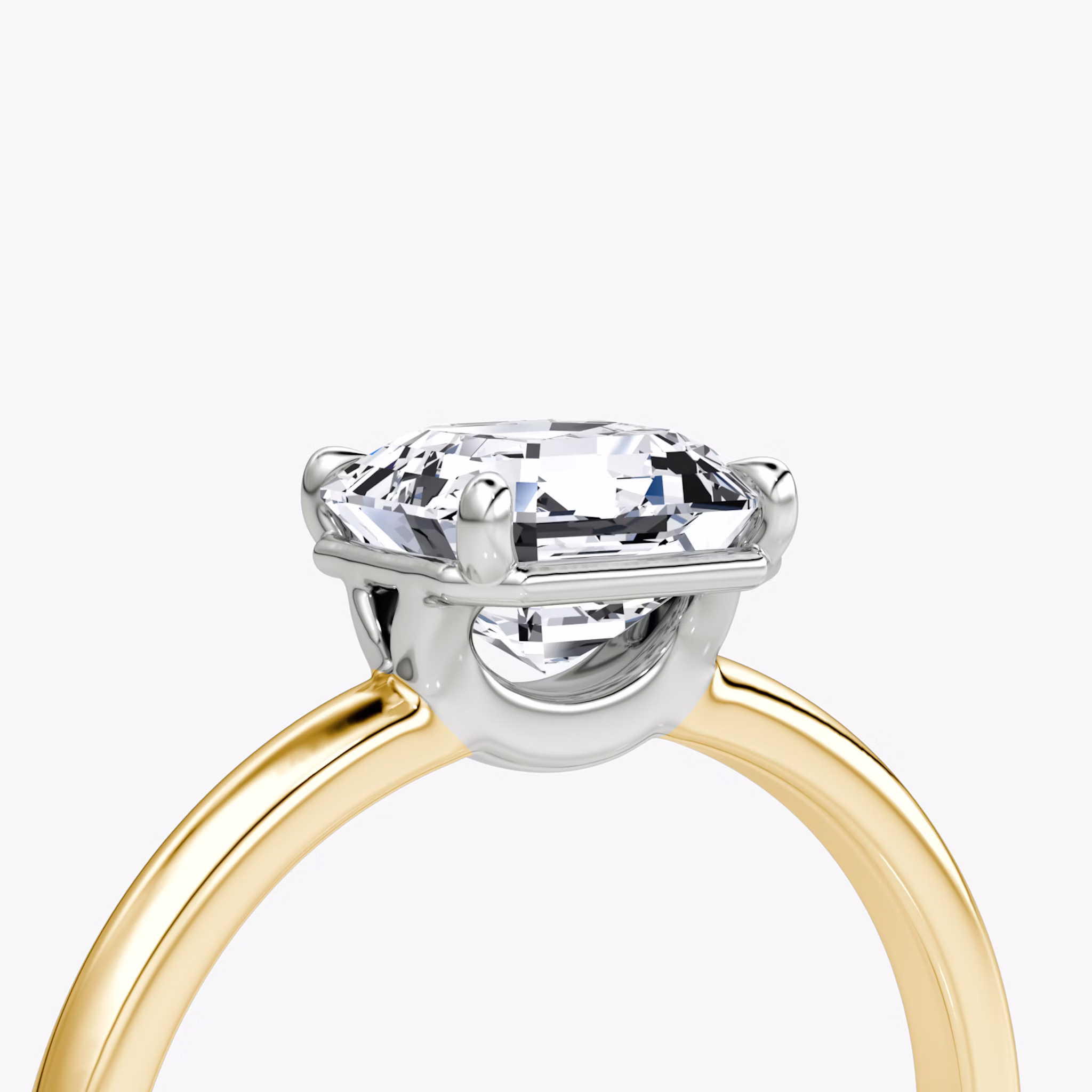 The Signature | Asscher | 18k | Yellow Gold and Platinum | bandAccent: Plain | bandWidth: large | hiddenHalo: no | diamondOrientation: vertical | caratWeight: other
