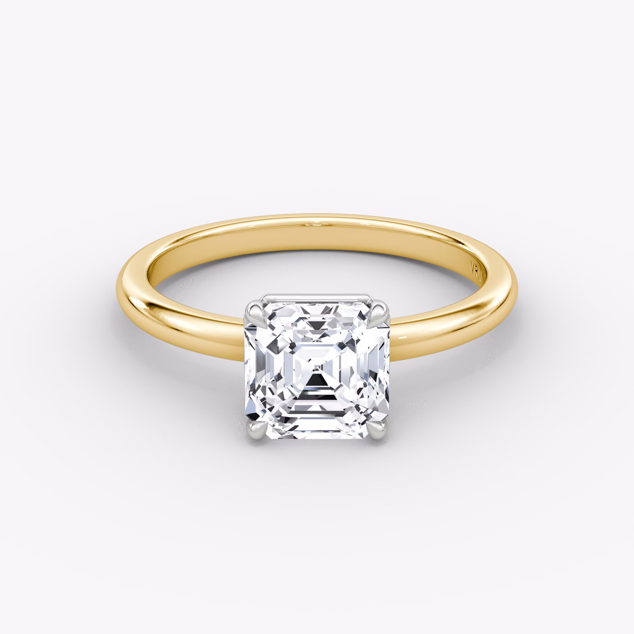 The Signature | Asscher | 18k | Yellow Gold and Platinum | bandAccent: Plain | bandWidth: large | hiddenHalo: no | diamondOrientation: vertical | caratWeight: other