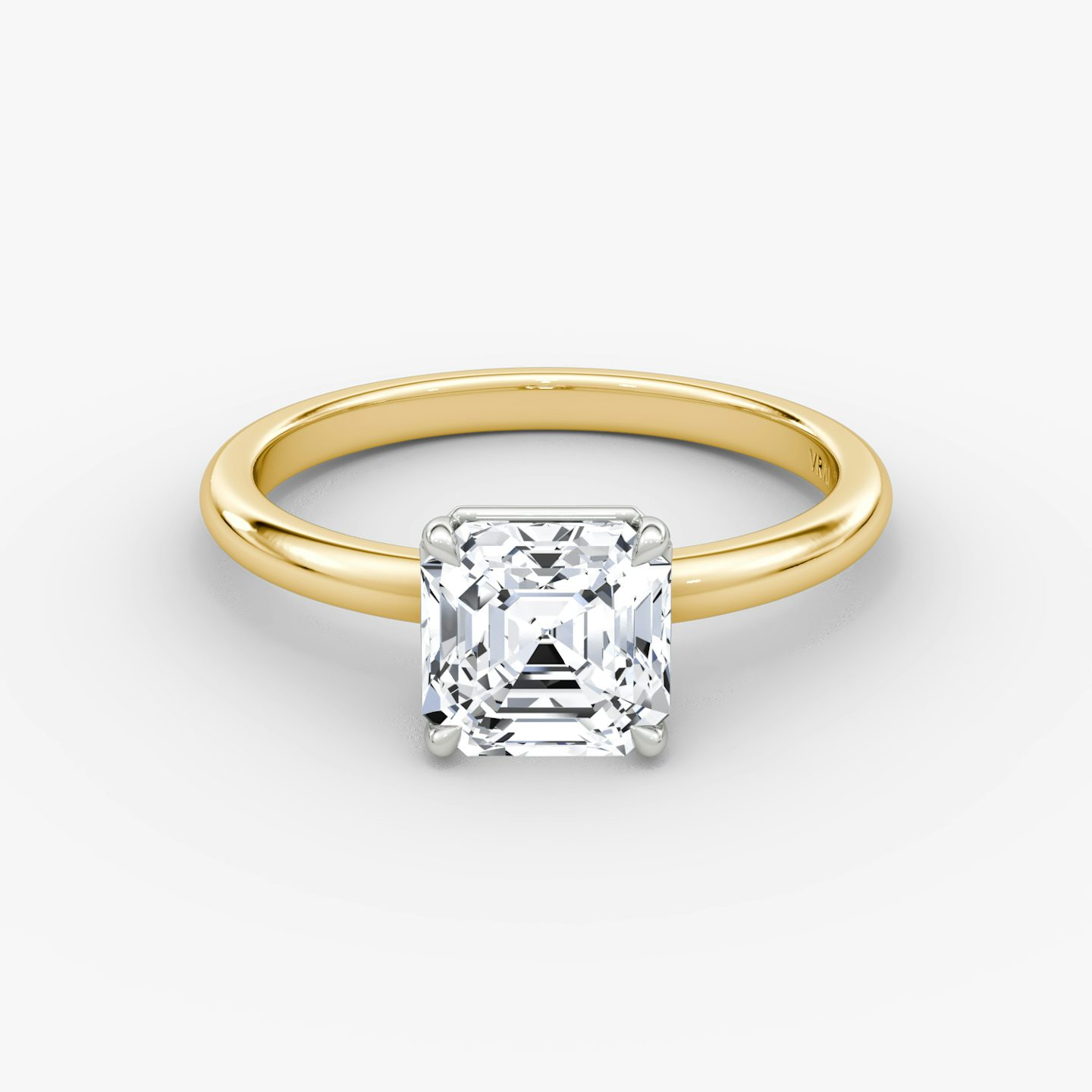 The Signature | Asscher | 18k | Yellow Gold and Platinum | bandAccent: Plain | bandWidth: large | hiddenHalo: no | diamondOrientation: vertical | caratWeight: other