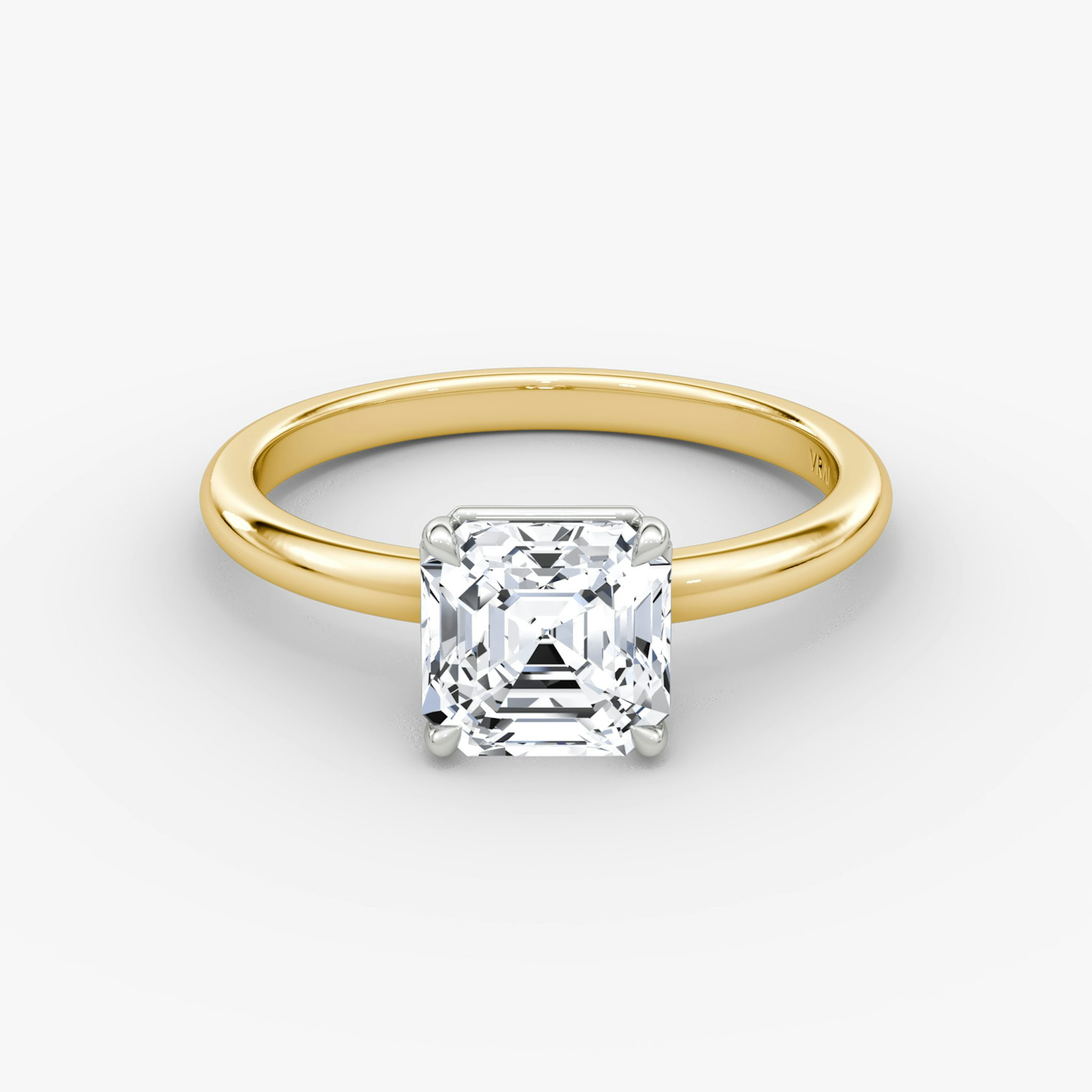 The Signature | Asscher | 18k | Yellow Gold and Platinum | bandAccent: Plain | bandWidth: large | hiddenHalo: no | diamondOrientation: vertical | caratWeight: other