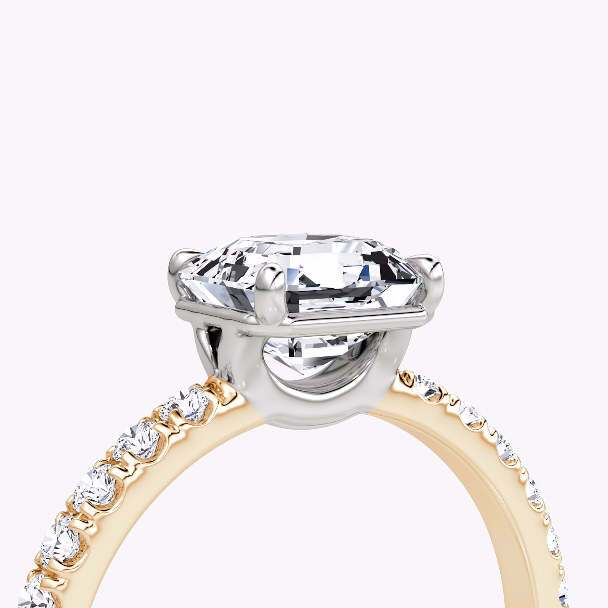 The Signature | Asscher | 14k | Rose Gold and Platinum | bandAccent: Pavé | bandWidth: large | hiddenHalo: no | diamondOrientation: vertical | caratWeight: other
