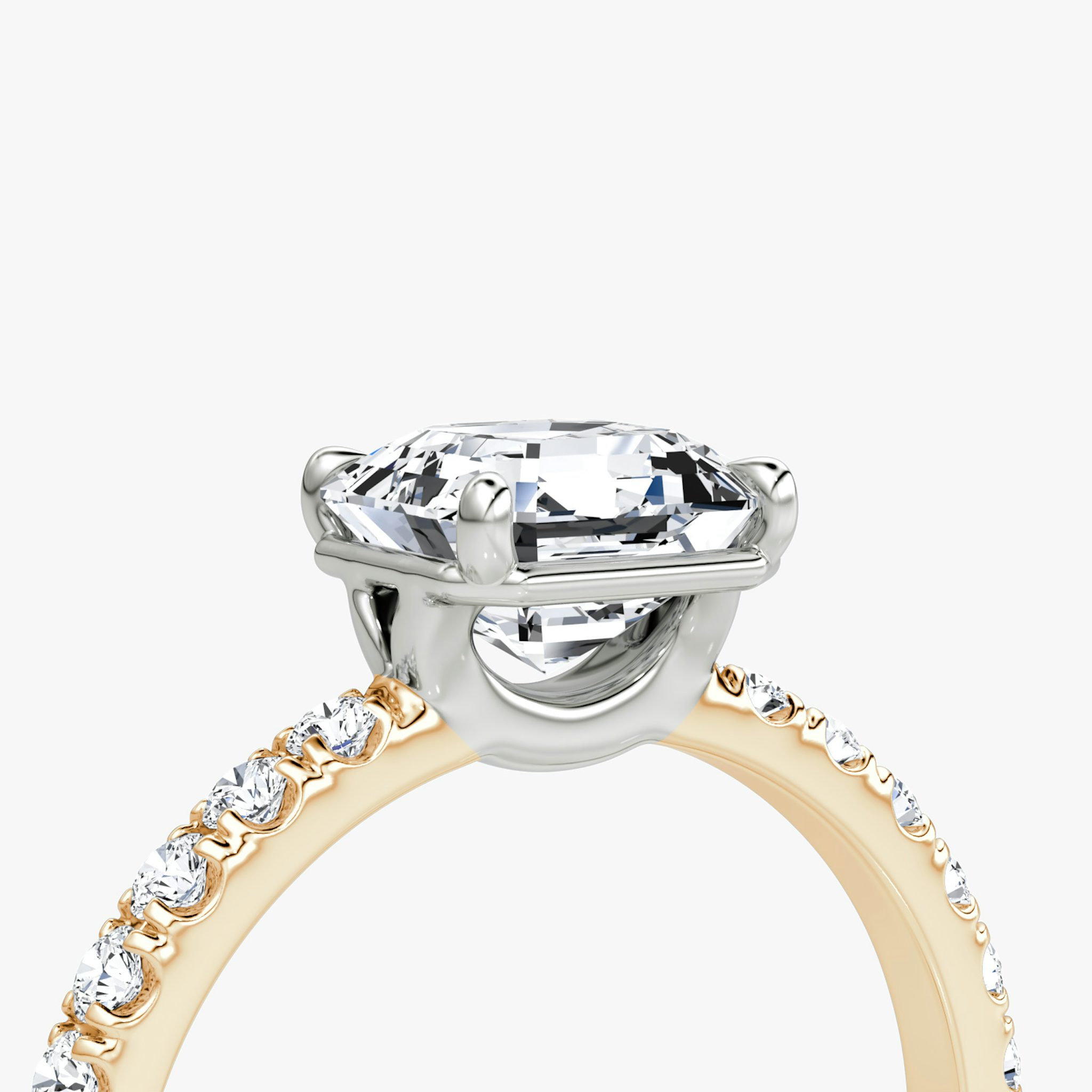 The Signature | Asscher | 14k | Rose Gold and Platinum | bandAccent: Pavé | bandWidth: large | hiddenHalo: no | diamondOrientation: vertical | caratWeight: other