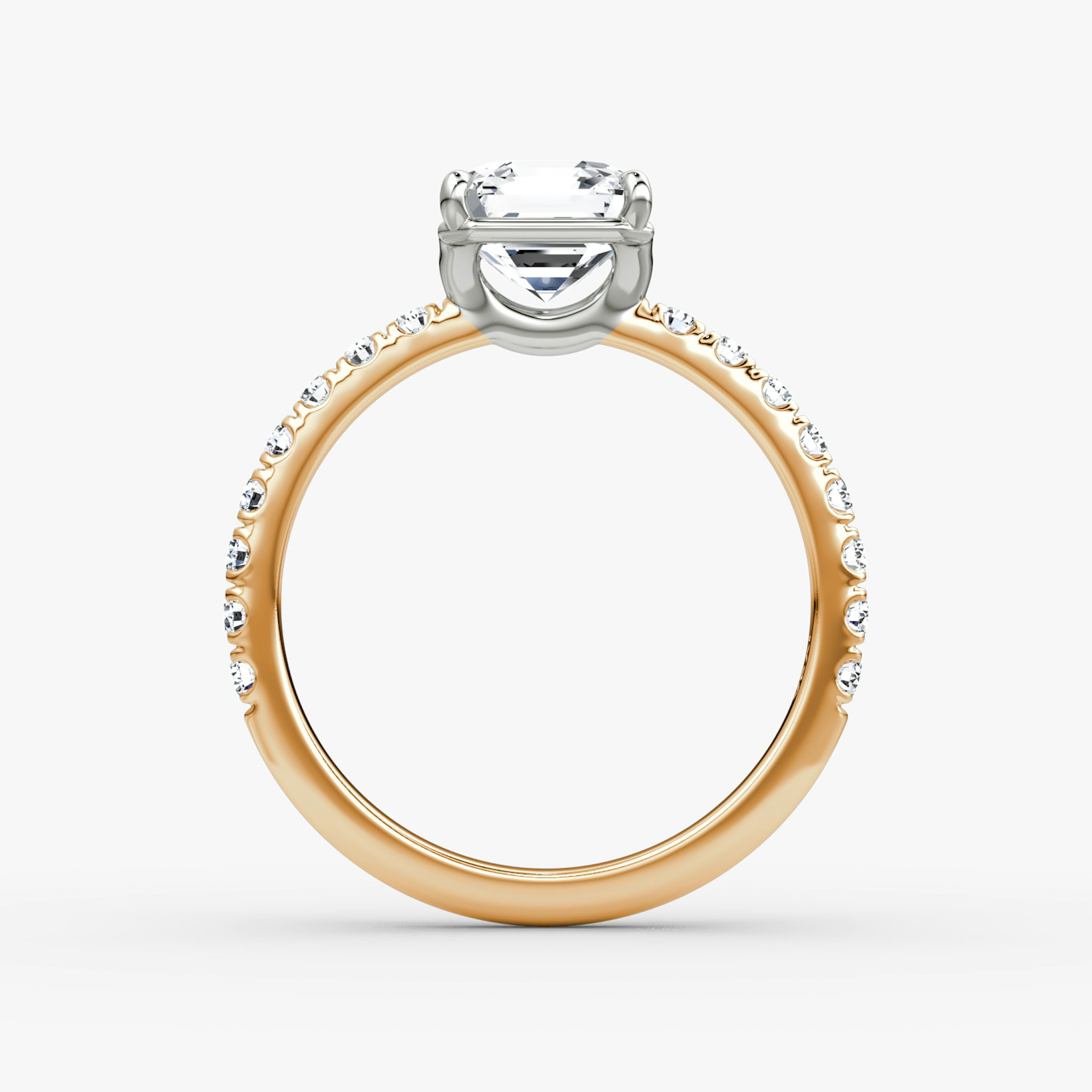 The Signature | Asscher | 14k | Rose Gold and Platinum | bandAccent: Pavé | bandWidth: large | hiddenHalo: no | diamondOrientation: vertical | caratWeight: other