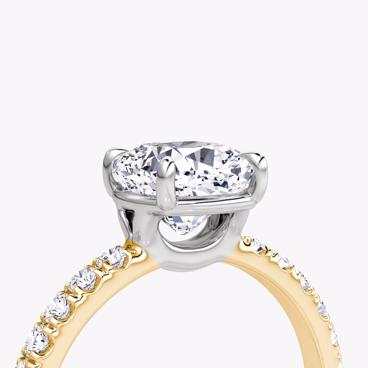 The Signature | Cushion | 18k | Yellow Gold and Platinum | bandAccent: Pavé | bandWidth: large | hiddenHalo: no | diamondOrientation: vertical | caratWeight: other